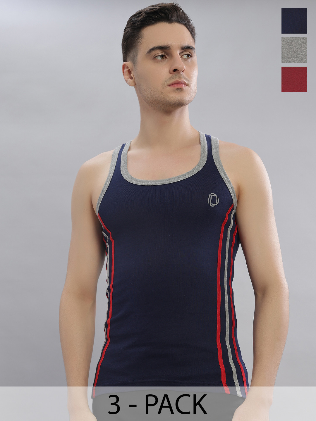 Dollar Bigboss Men Solid Pack of 3 Cotton Racerback Styled Gym Vest