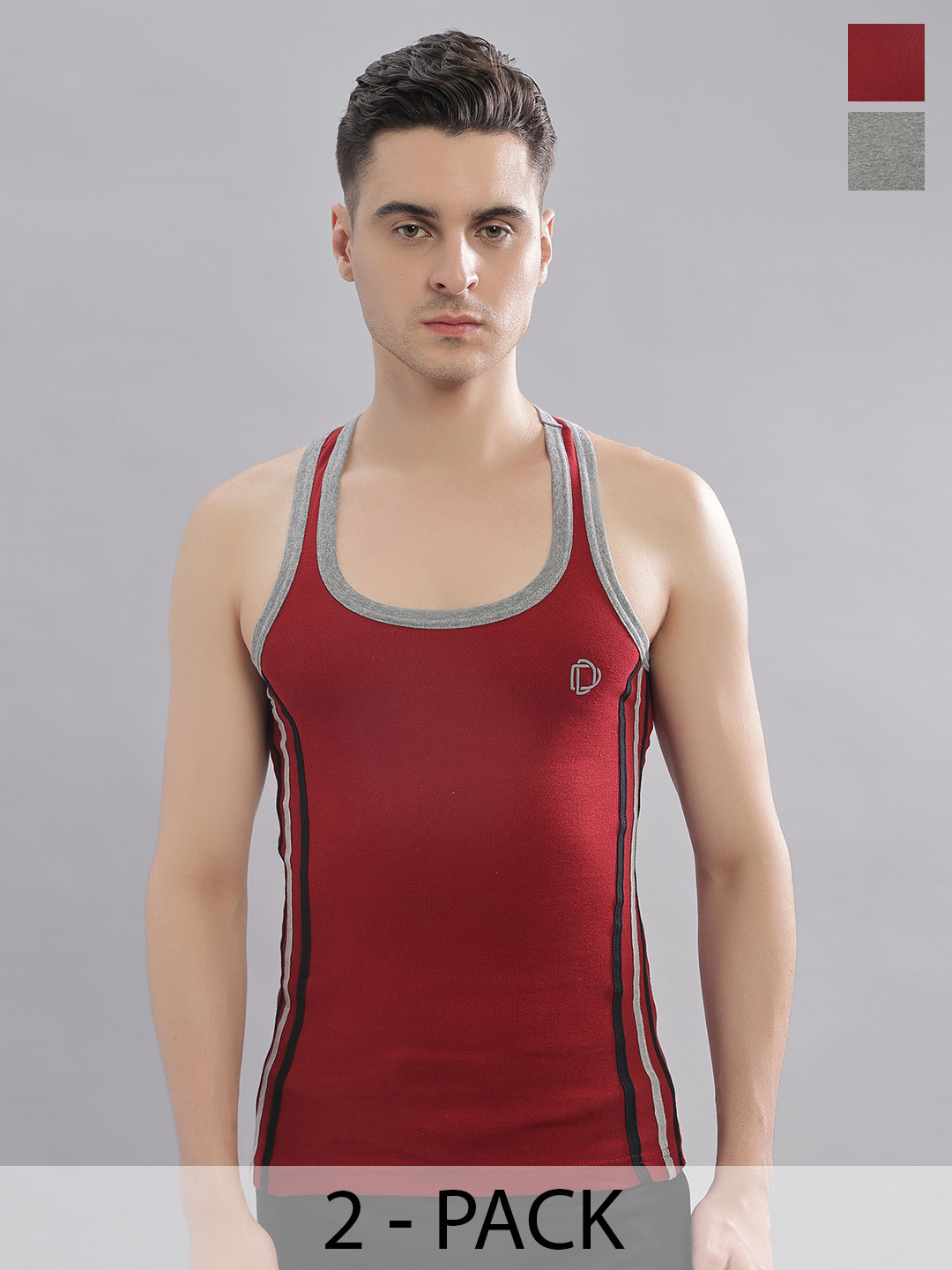 Dollar Bigboss Men Solid Pack of 2 Cotton Racerback Styled Gym Vest