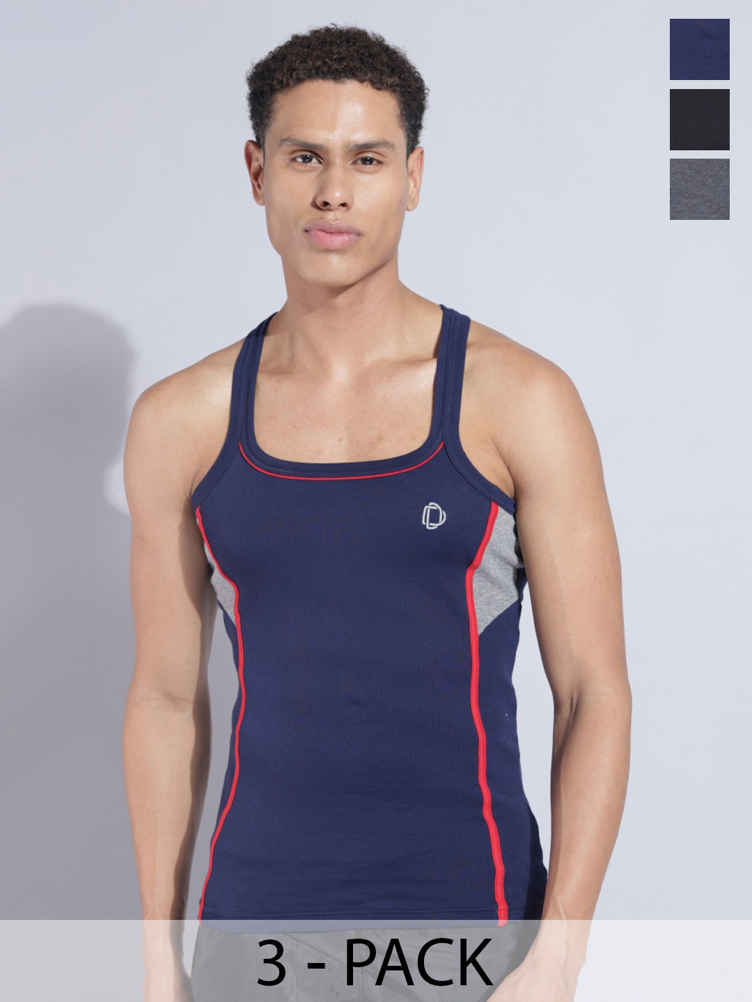 Dollar Bigboss Men Solid Pack of 3 Cotton Racerback Styled Gym Vest