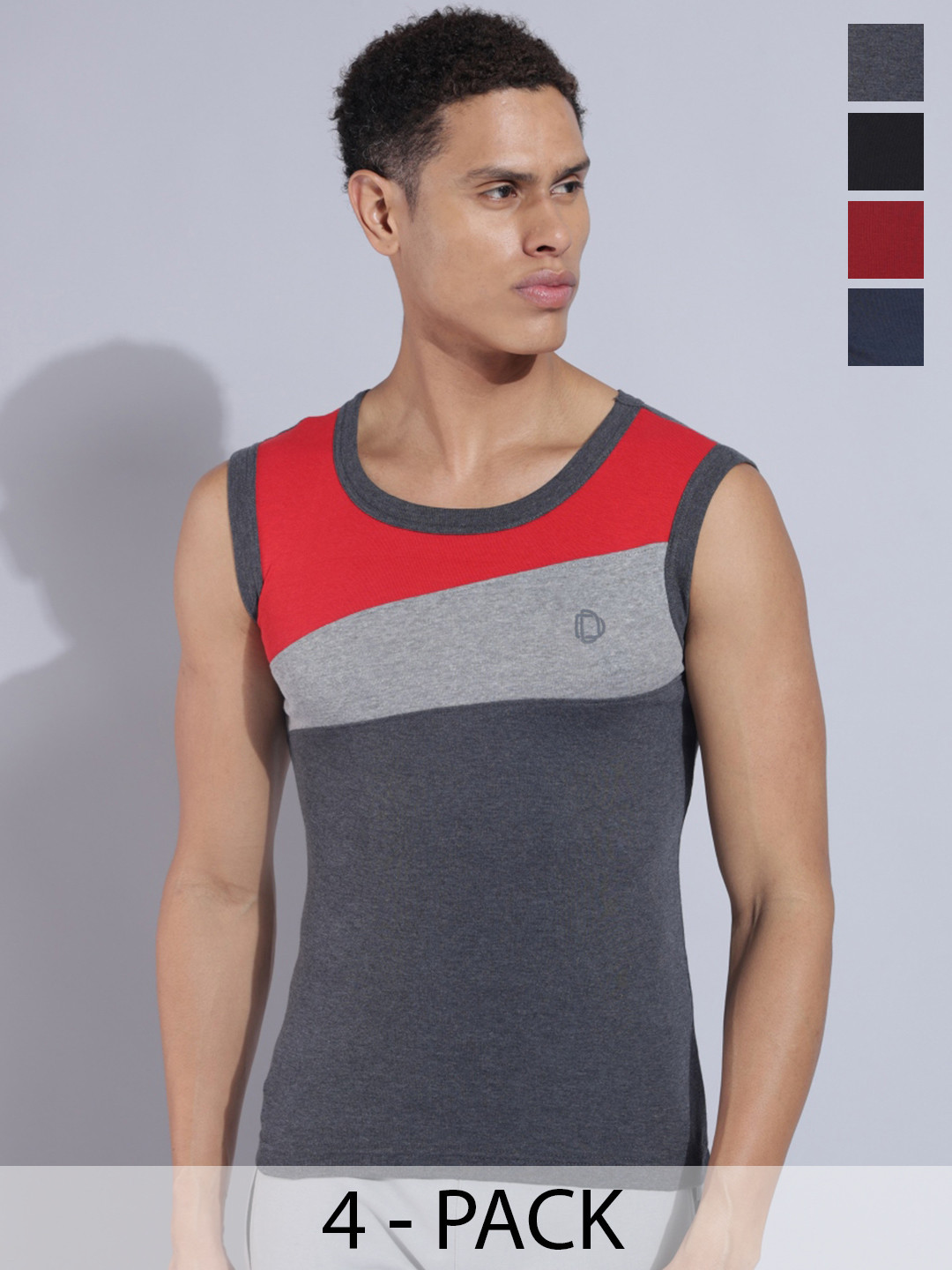 Dollar Bigboss Men Solid Pack of 4 Cotton Racerback Styled Gym Vest