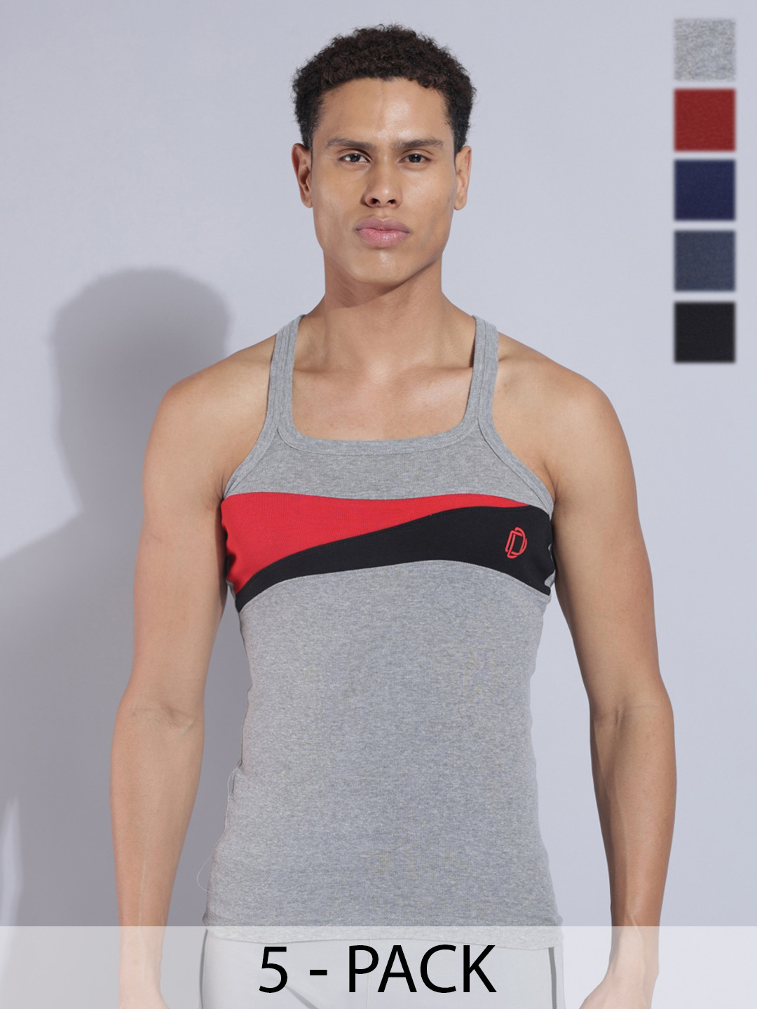Dollar Bigboss Men Solid Pack of 5 Racerback Styled Gym Vest