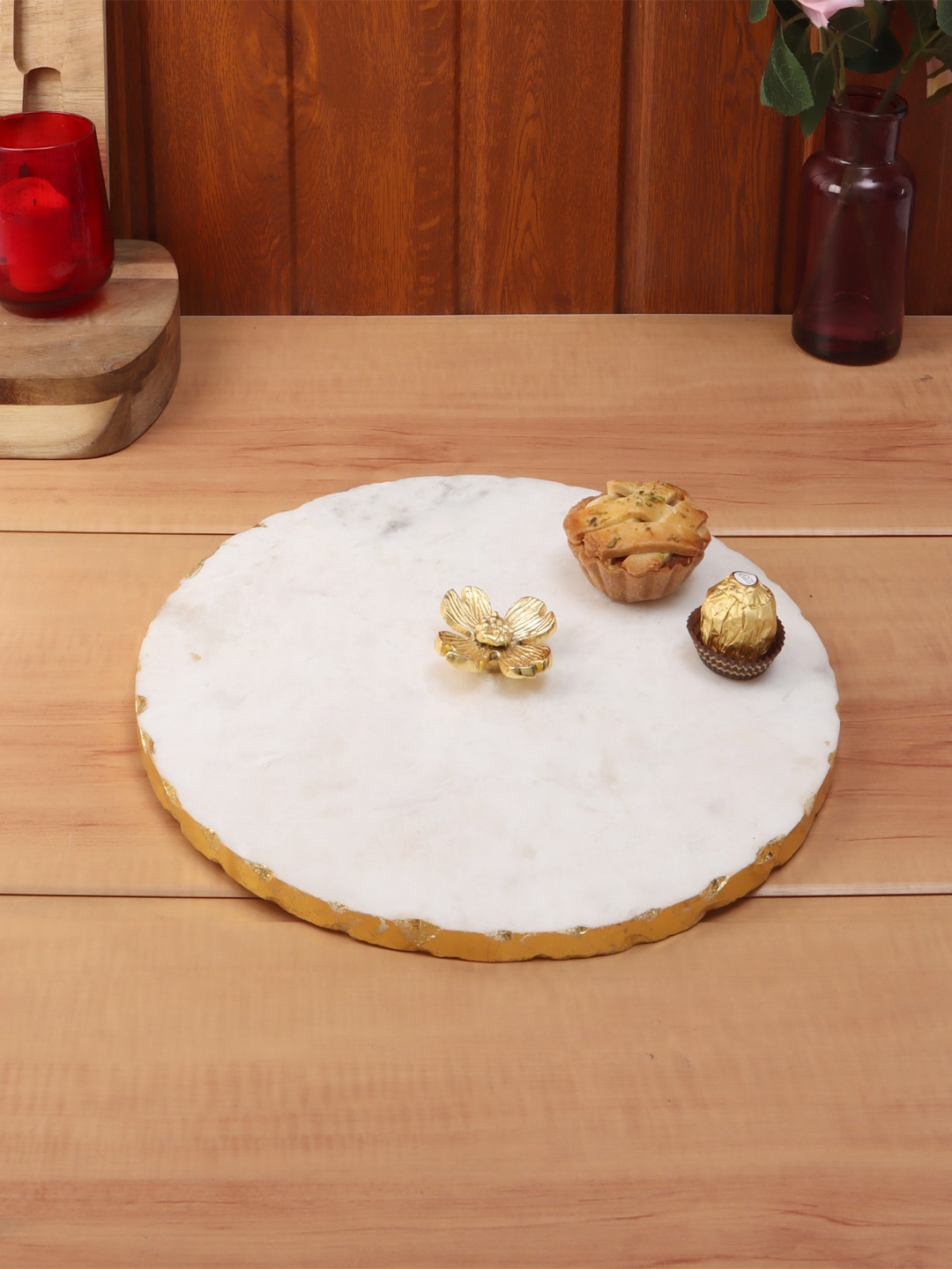 NikkisPride White & Gold-Toned Round Tray