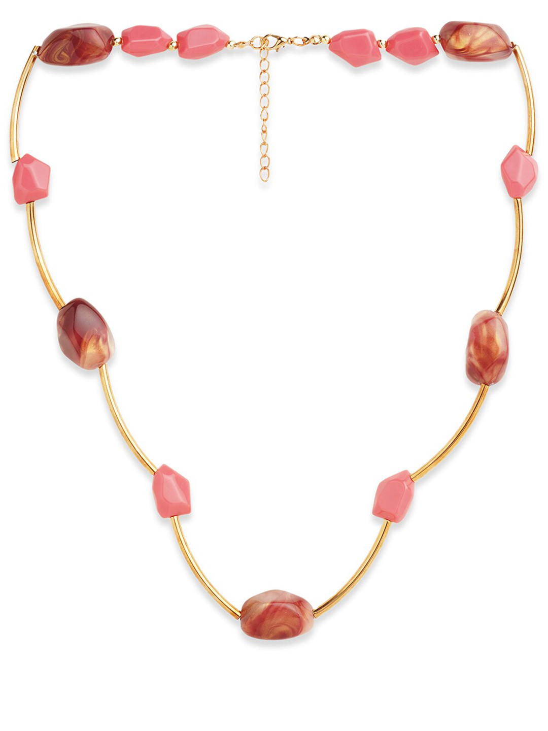 Blisscovered Gold-Toned & Pink Beaded Necklace