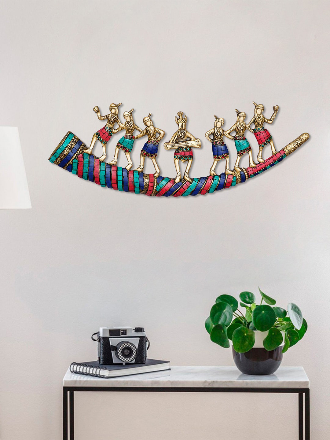 eCraftIndia Tribals Dancing Wood Ethnic Motifs Matte Hanging Hall Wall Hangings-7.5In