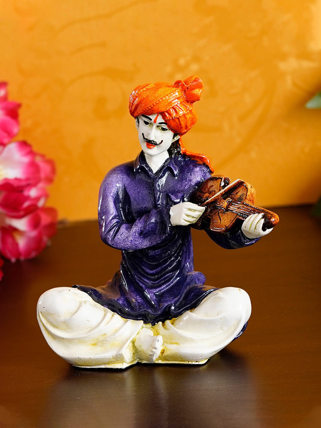 Artisyn Man Playing Violin Purple Polyresin Glossy Living Room Hand-Crafted Small Showpiece - 5.9 Inches