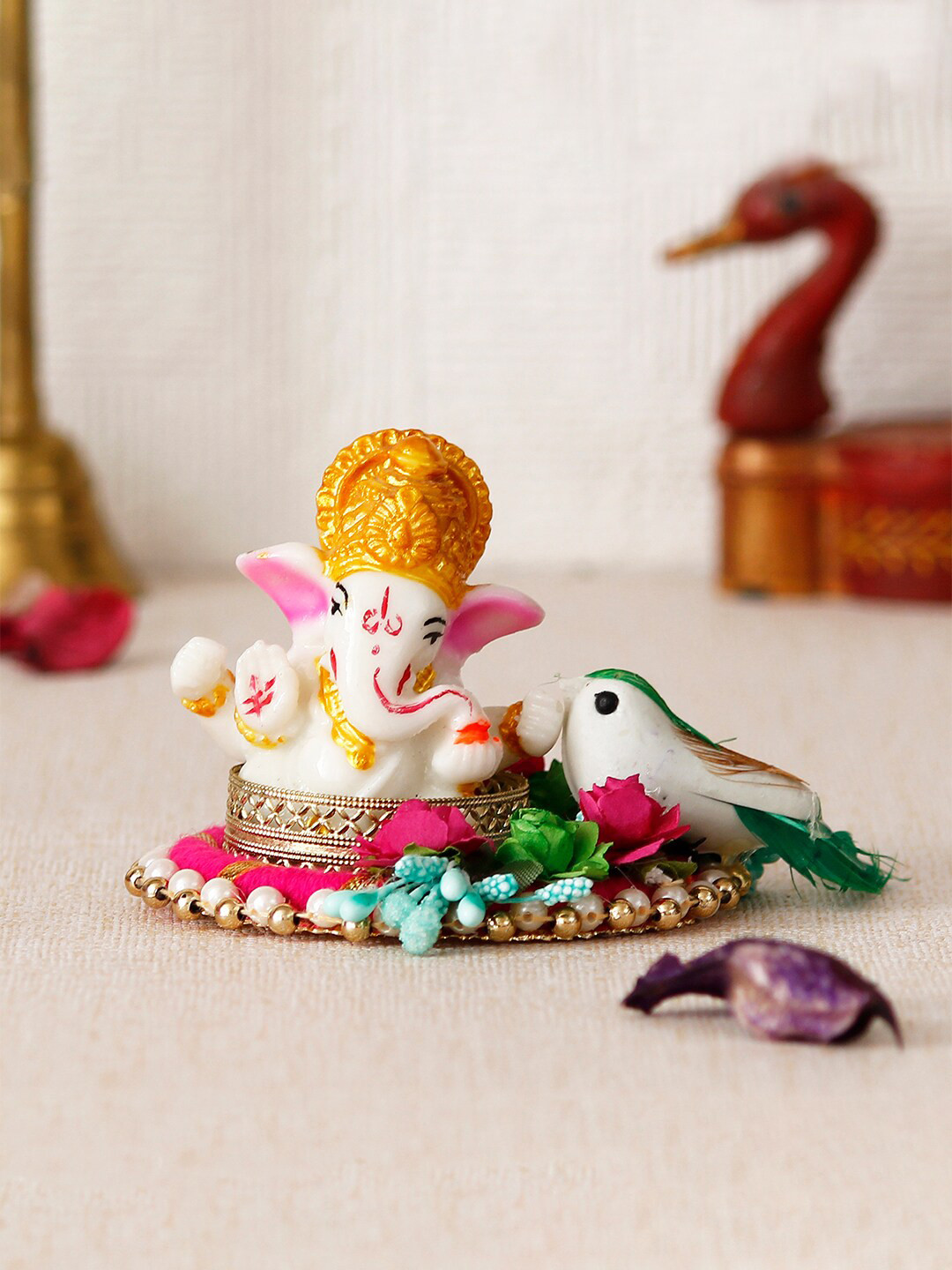 Artisyn Ganesha Green Polyresin Glossy Prayer Room Hand-Crafted Medium Showpiece - 2.8 Inches