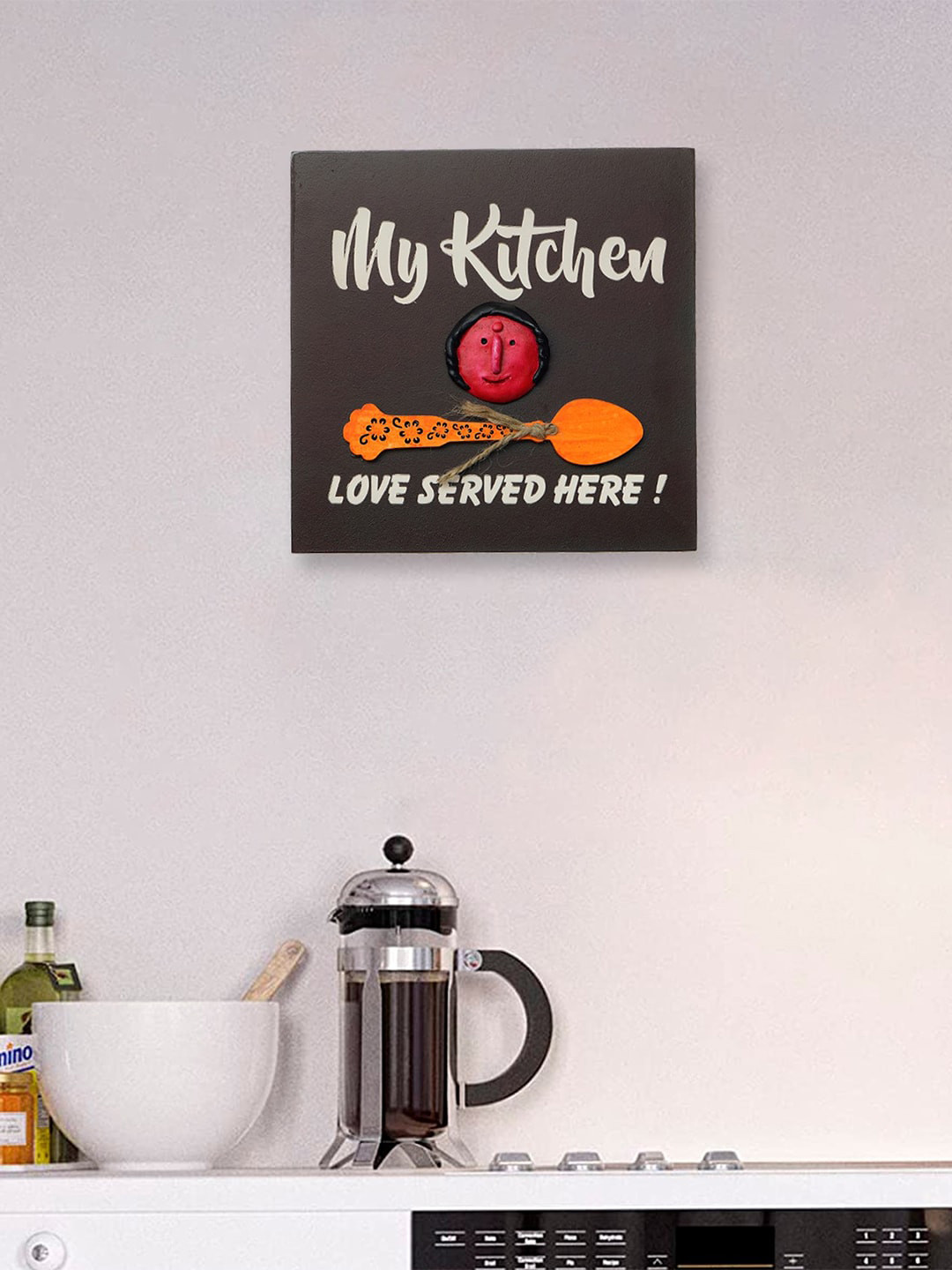 eCraftIndia My Kitchen, Love Served Here! Mother's Love Wood Matte Wall Hangings-9.1In