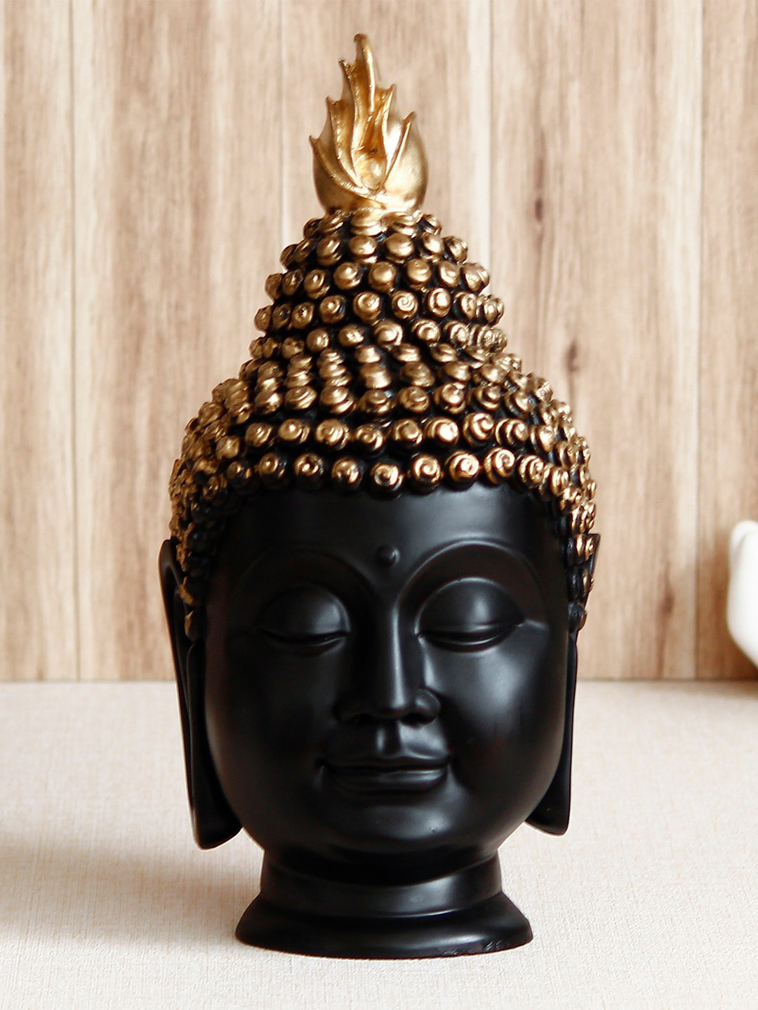 eCraftIndia Black & Gold Toned Handcrafted Buddha Head Showpiece