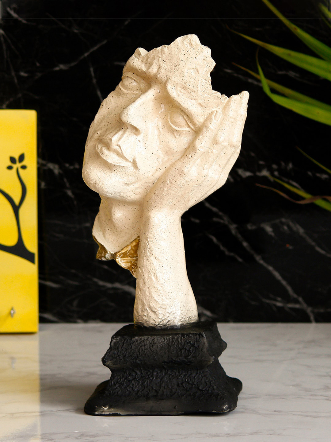 eCraftIndia Thinking Man Face Off White Polyresin Natural Living Room Hand-Crafted Medium Showpiece - 6.3 Inches