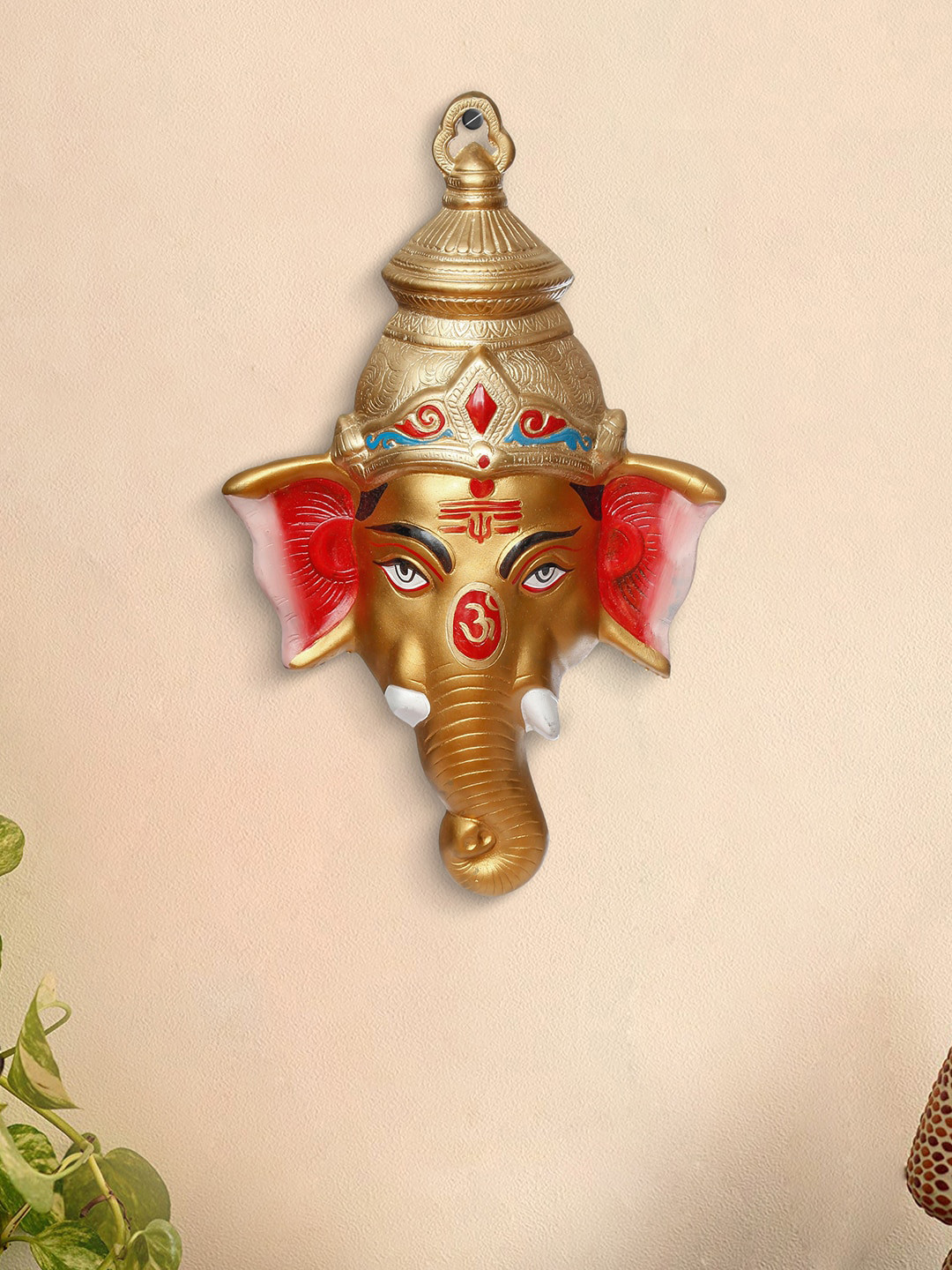 eCraftIndia Lord Ganesha Wall Hanging Multicoloured Metal Metallic Living Room Hand-Crafted Medium Showpiece - 15.4 Inches