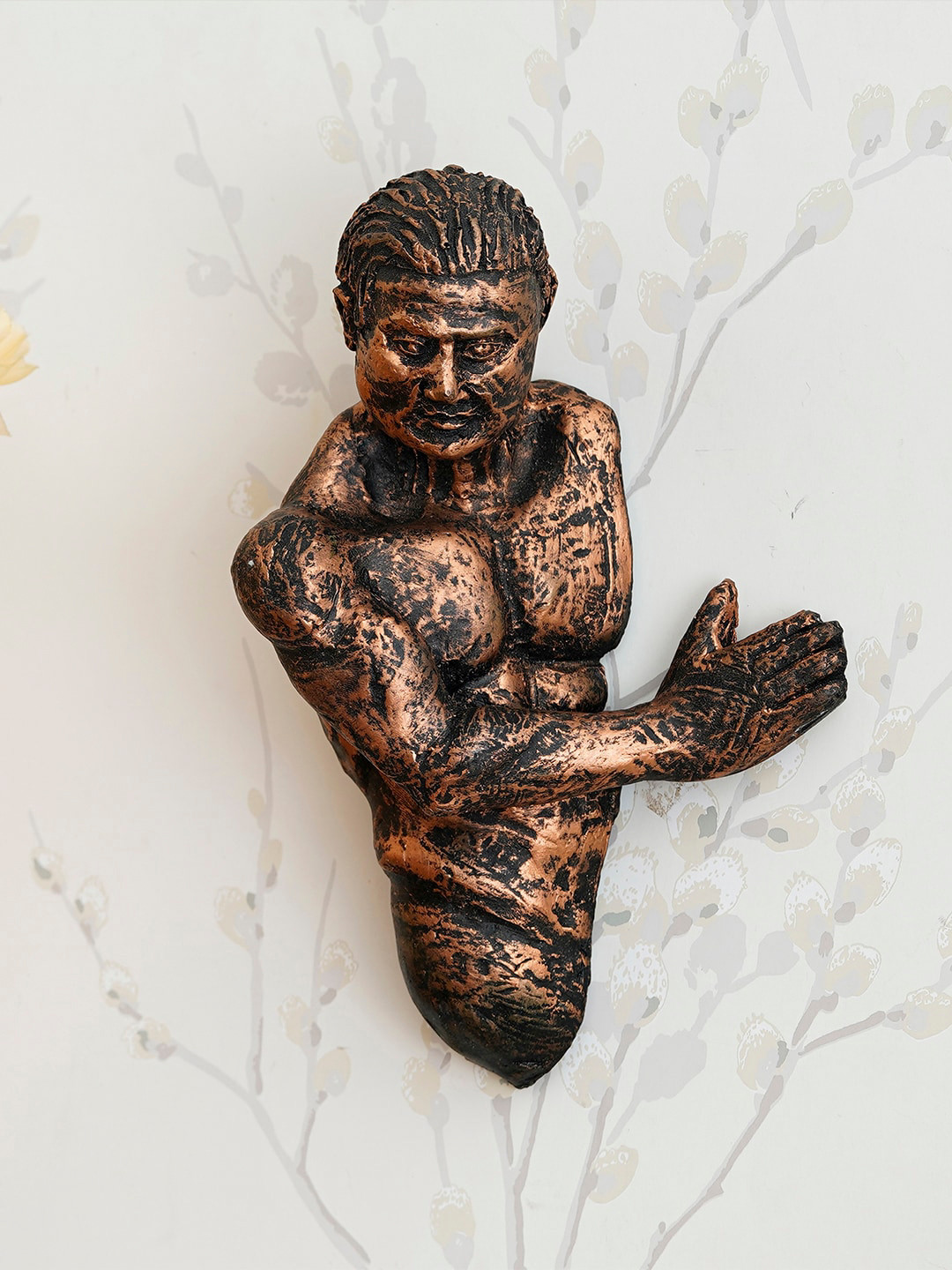 eCraftIndia Man Coming Inside from Wall Antique Finish Polyresin Glossy Wall Hangings-3In