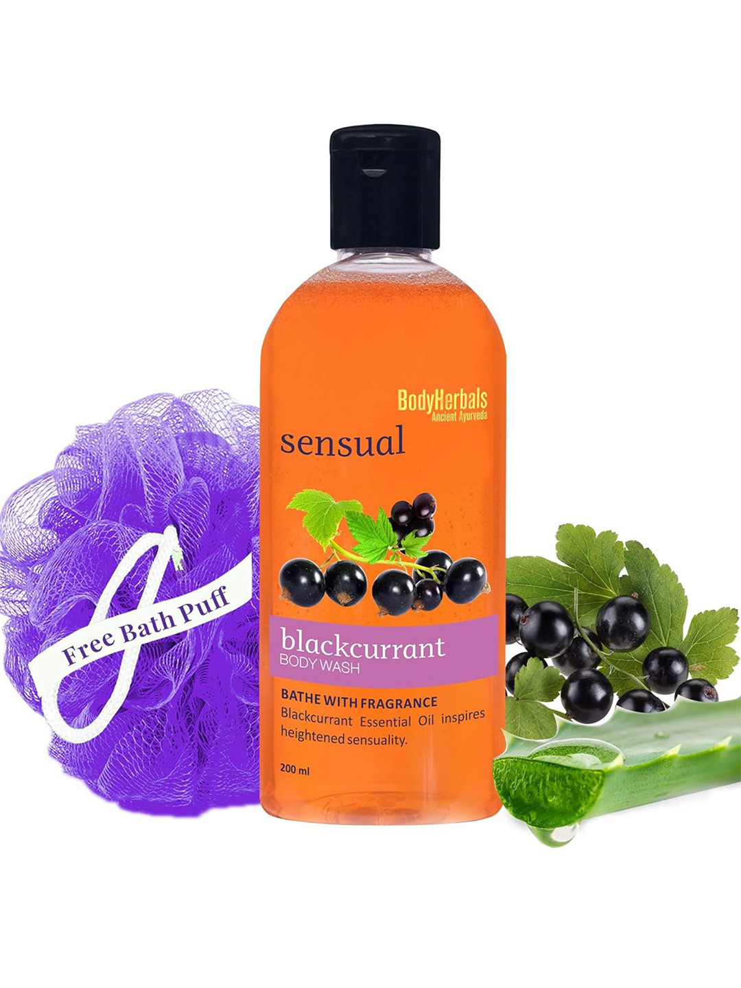 BodyHerbals Set of Blackcurrant Body Wash With Aloe Vera & Loofah - 200 ml