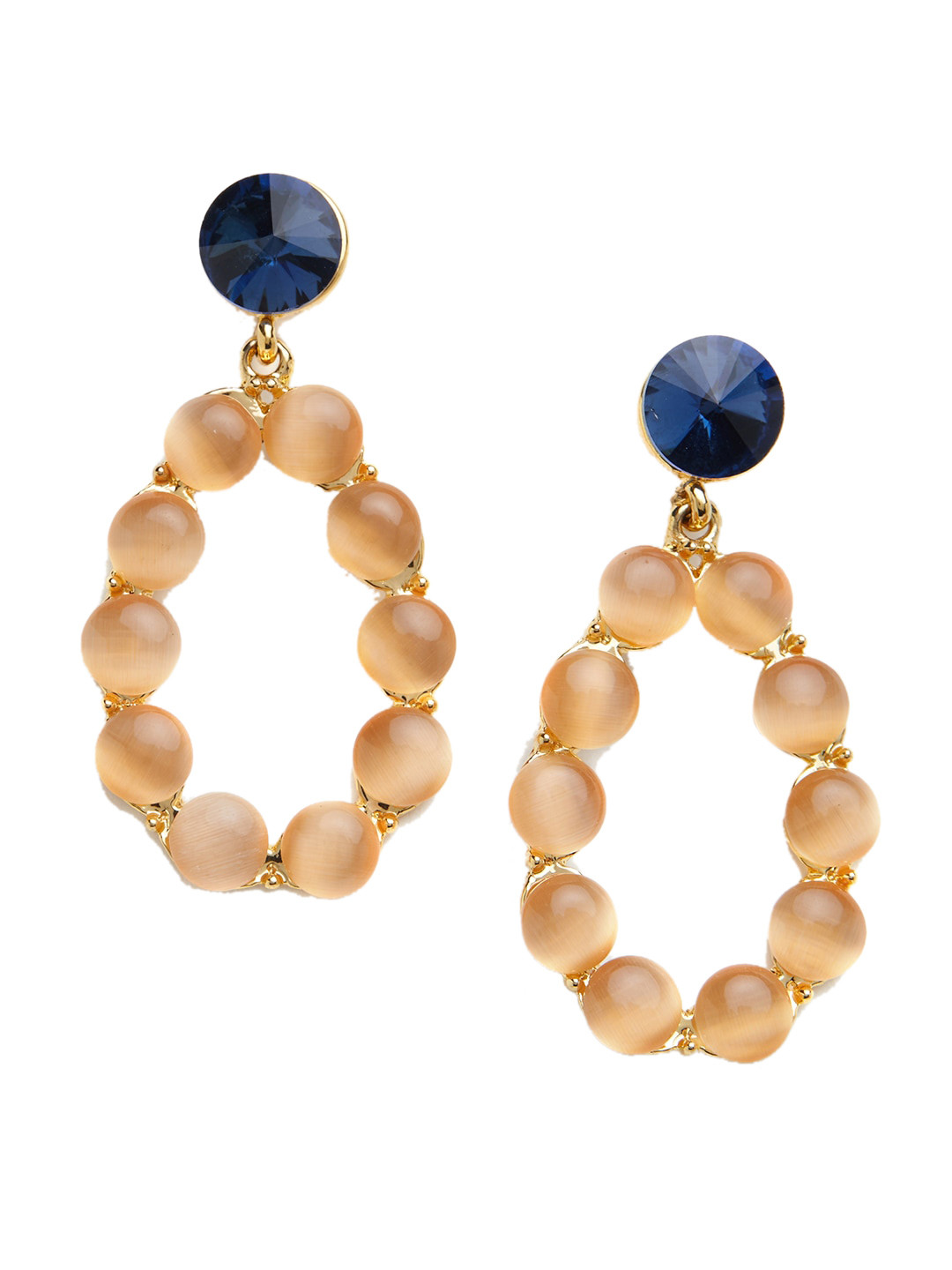 Blisscovered Beige & Blue Beaded Contemporary Drop Earrings