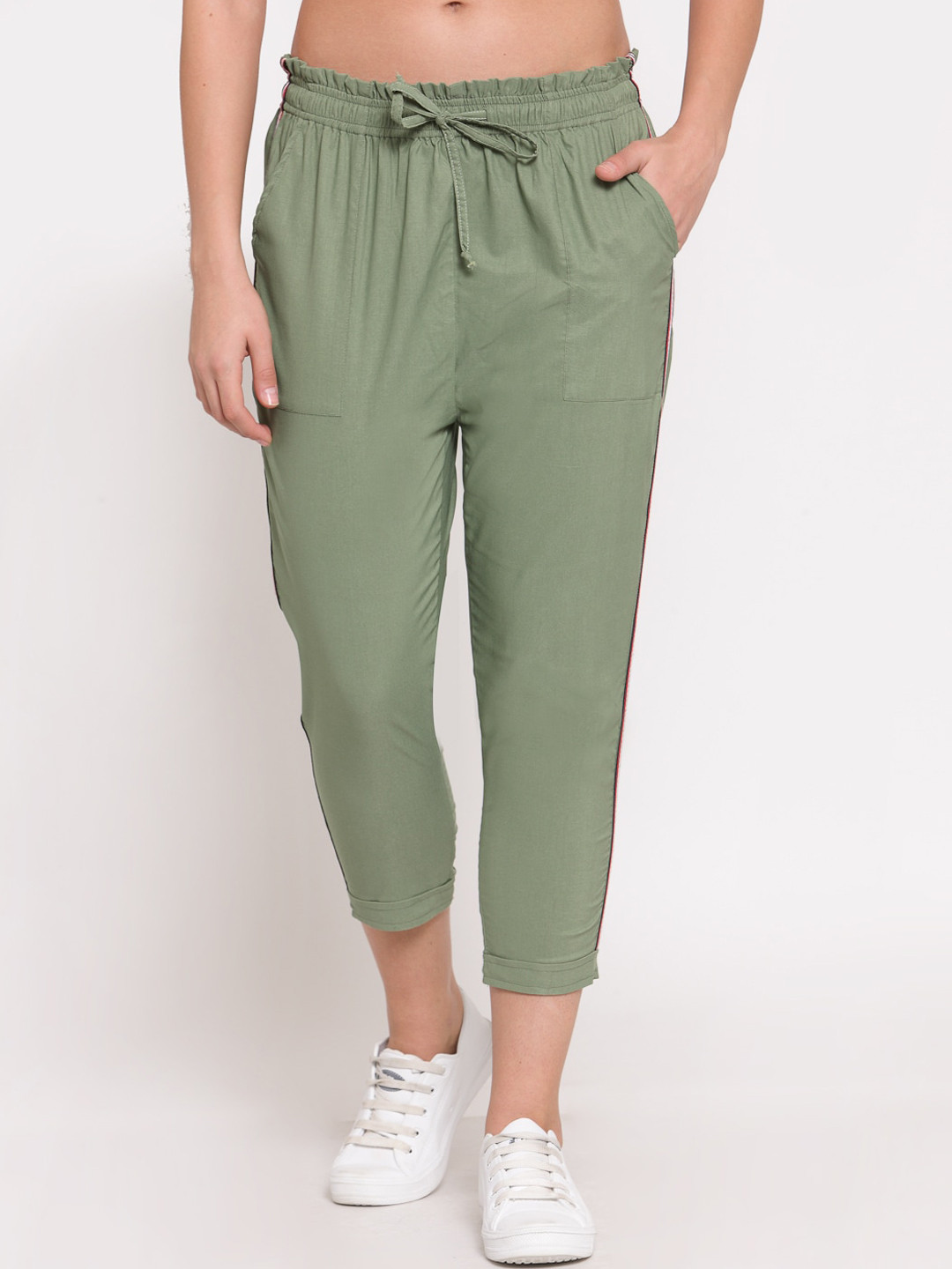 LUCERO Women Green Slim Fit Joggers Trousers