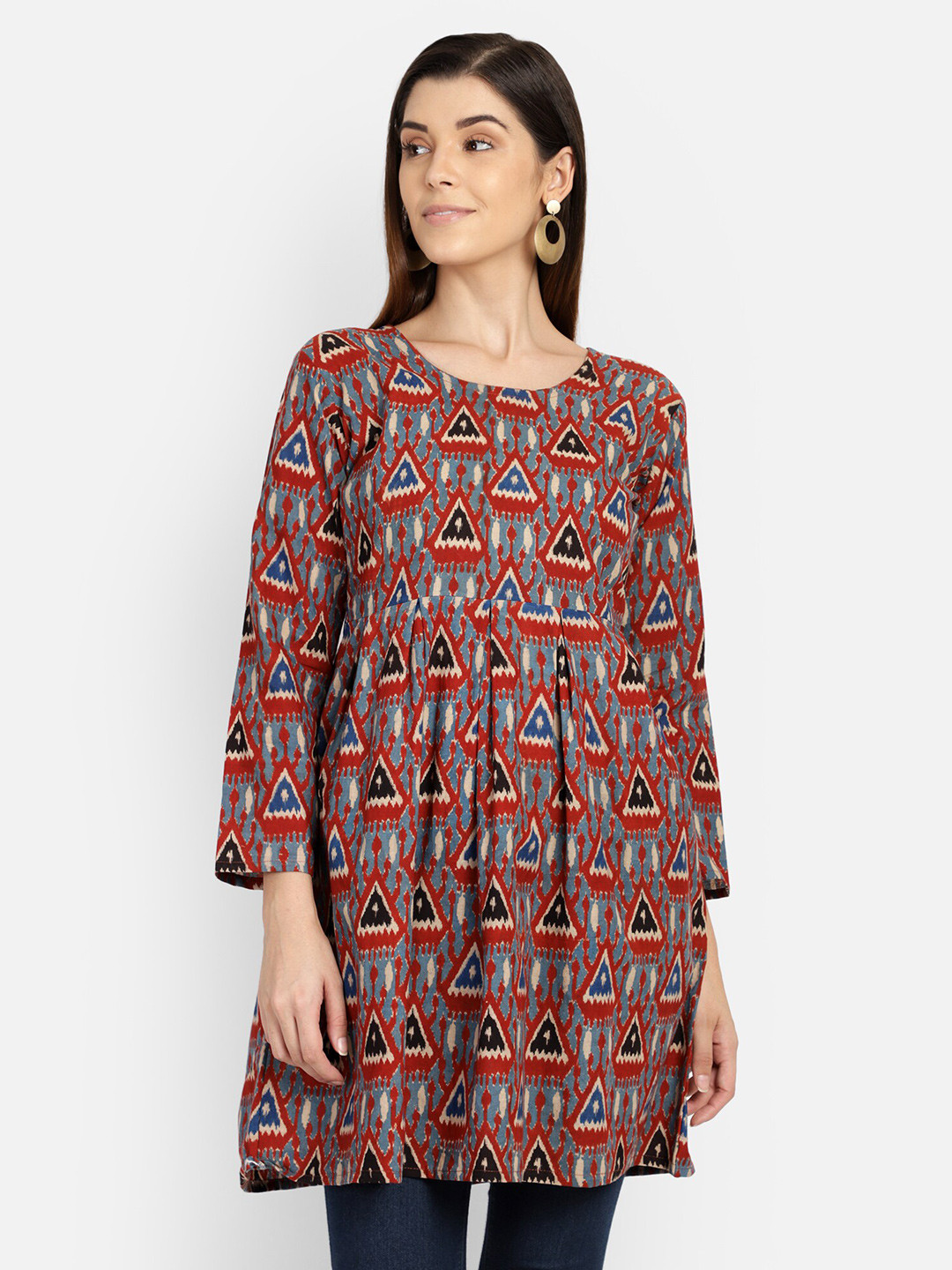 SAHORA Red & Grey Printed Pure Cotton Tunic