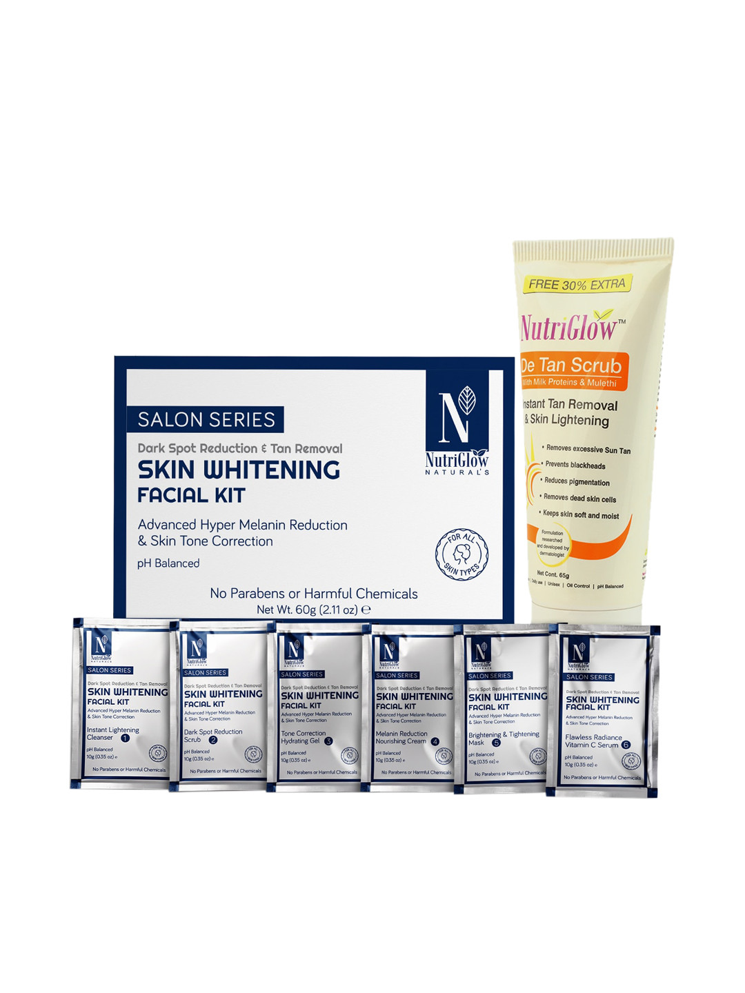 NutriGlow Skin Whitening Facial Kit and De Tan Scrub