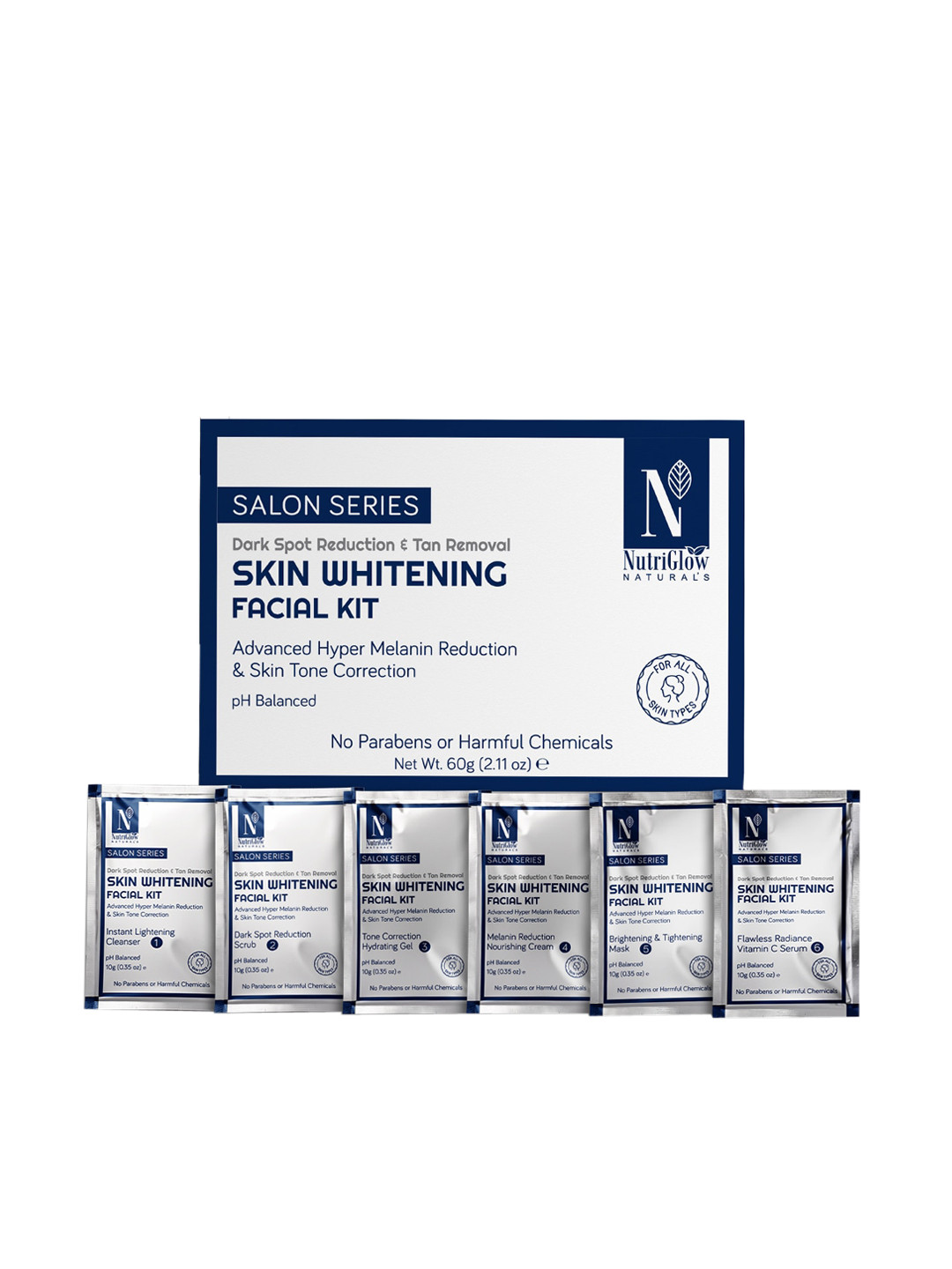NutriGlow Sustainable Naturals Skin Whitening Facial Kit for Tan Removal - 60g