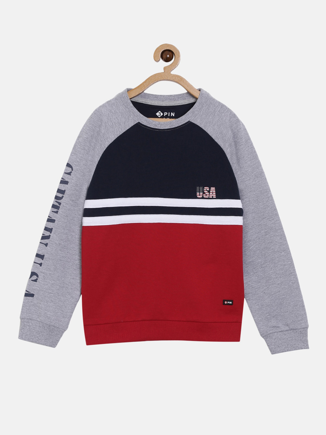 3PIN Boys Red Colourblocked Cotton Sweatshirt
