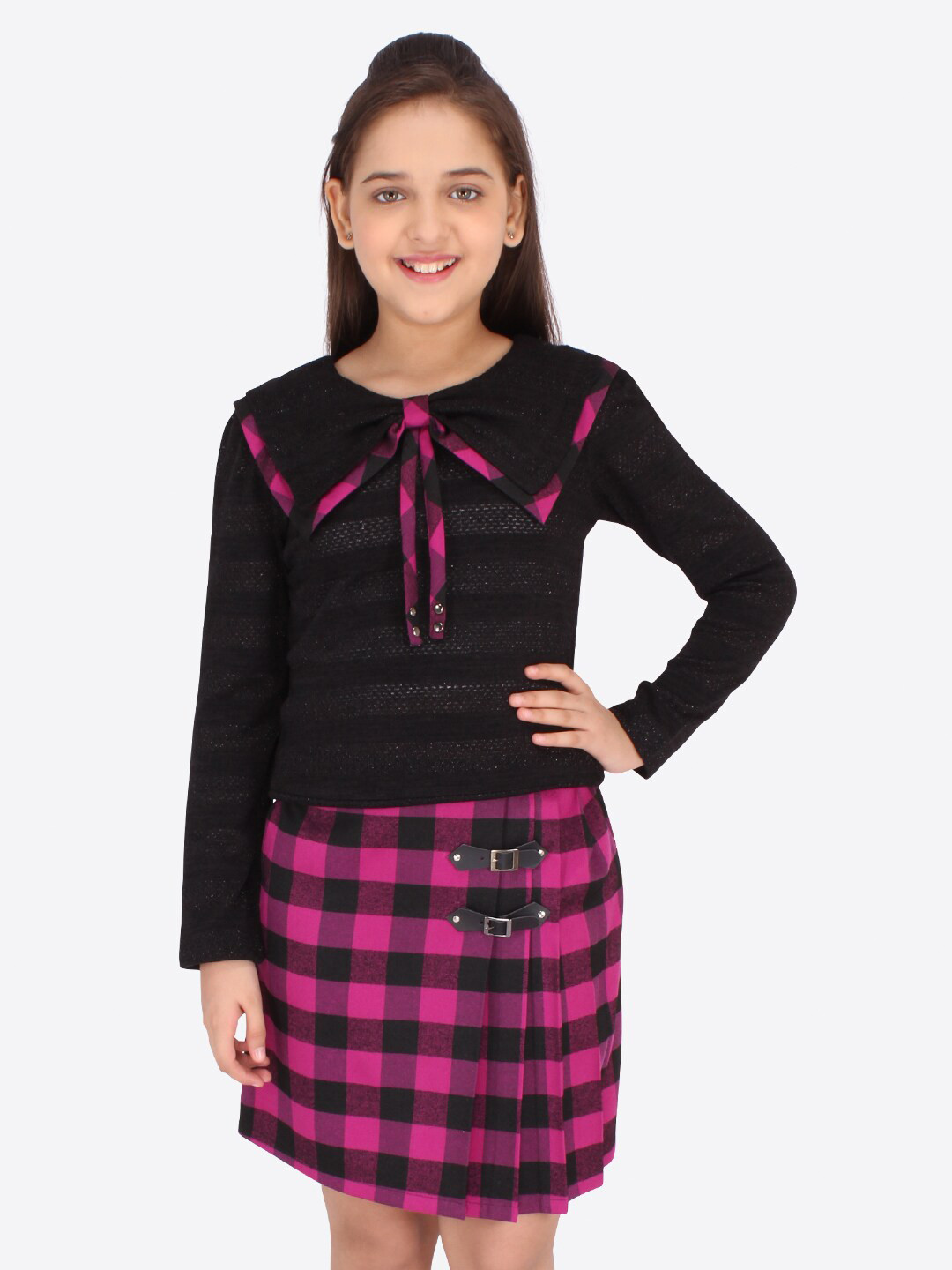 CUTECUMBER Girls Black & Pink Top with Skirt