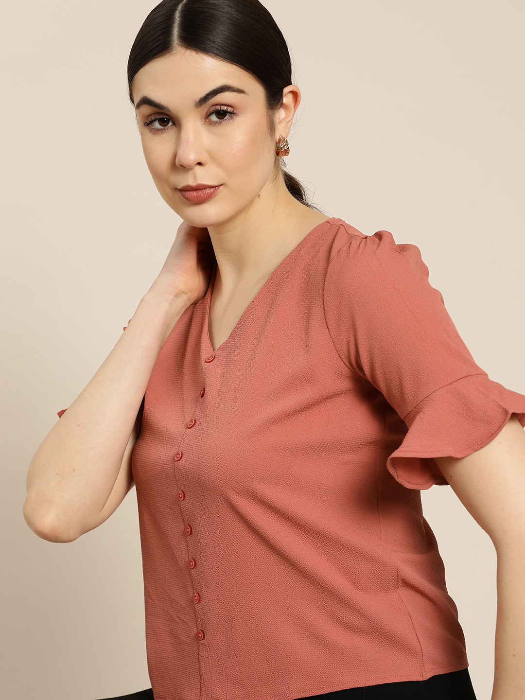 her by invictus Women Rose Textured Smart Casual Top