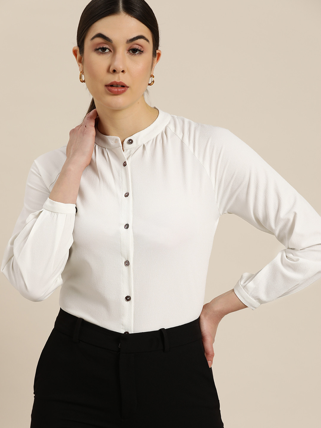 her by invictus Women White Textured Formal Shirt