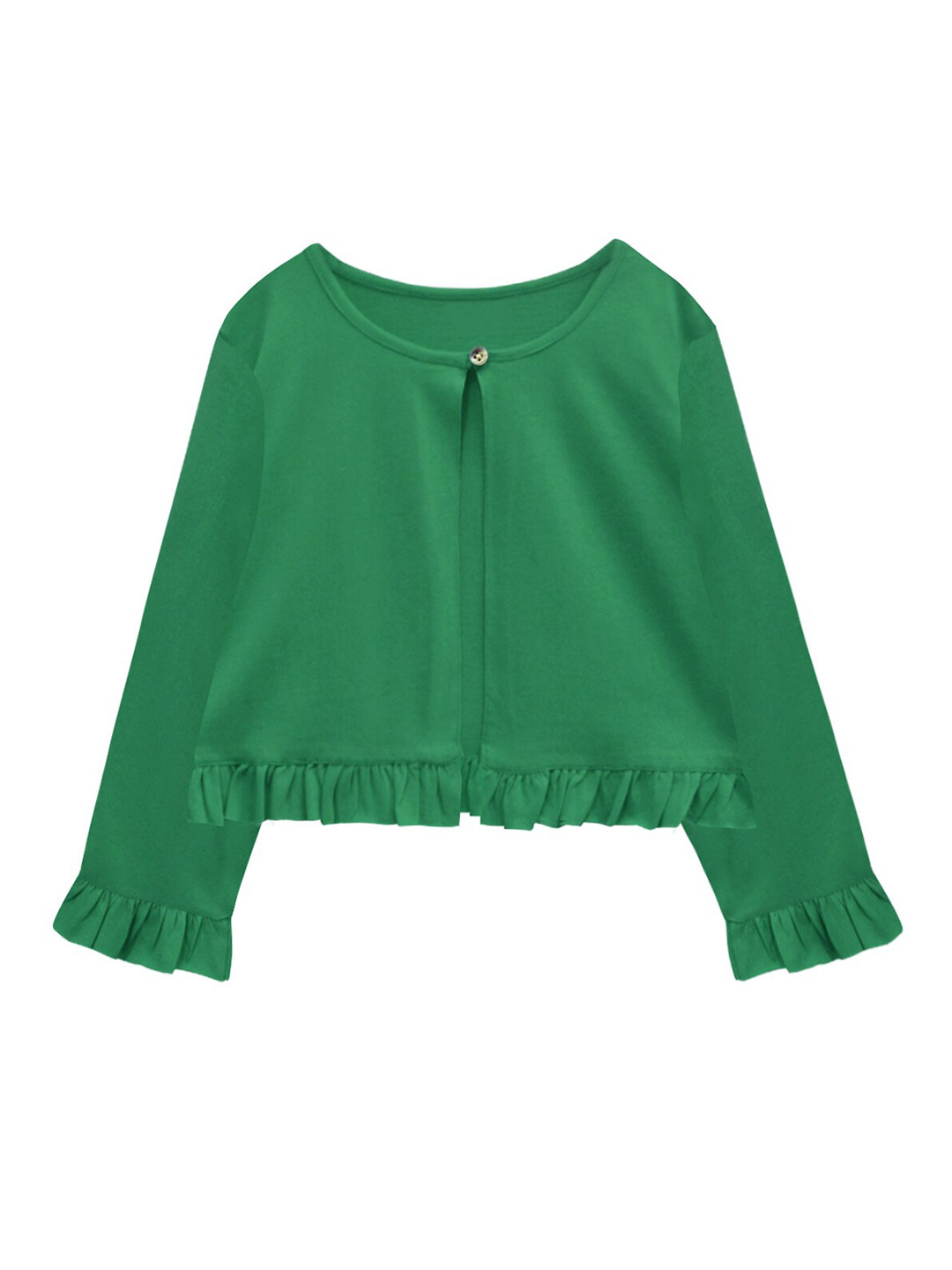A T U N Girls Green Pure Cotton Cardigan