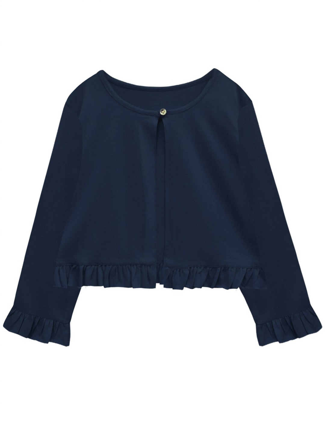 A.T.U.N. Girls Navy Blue Solid Pure Cotton Cardigan With Fringed Detailing