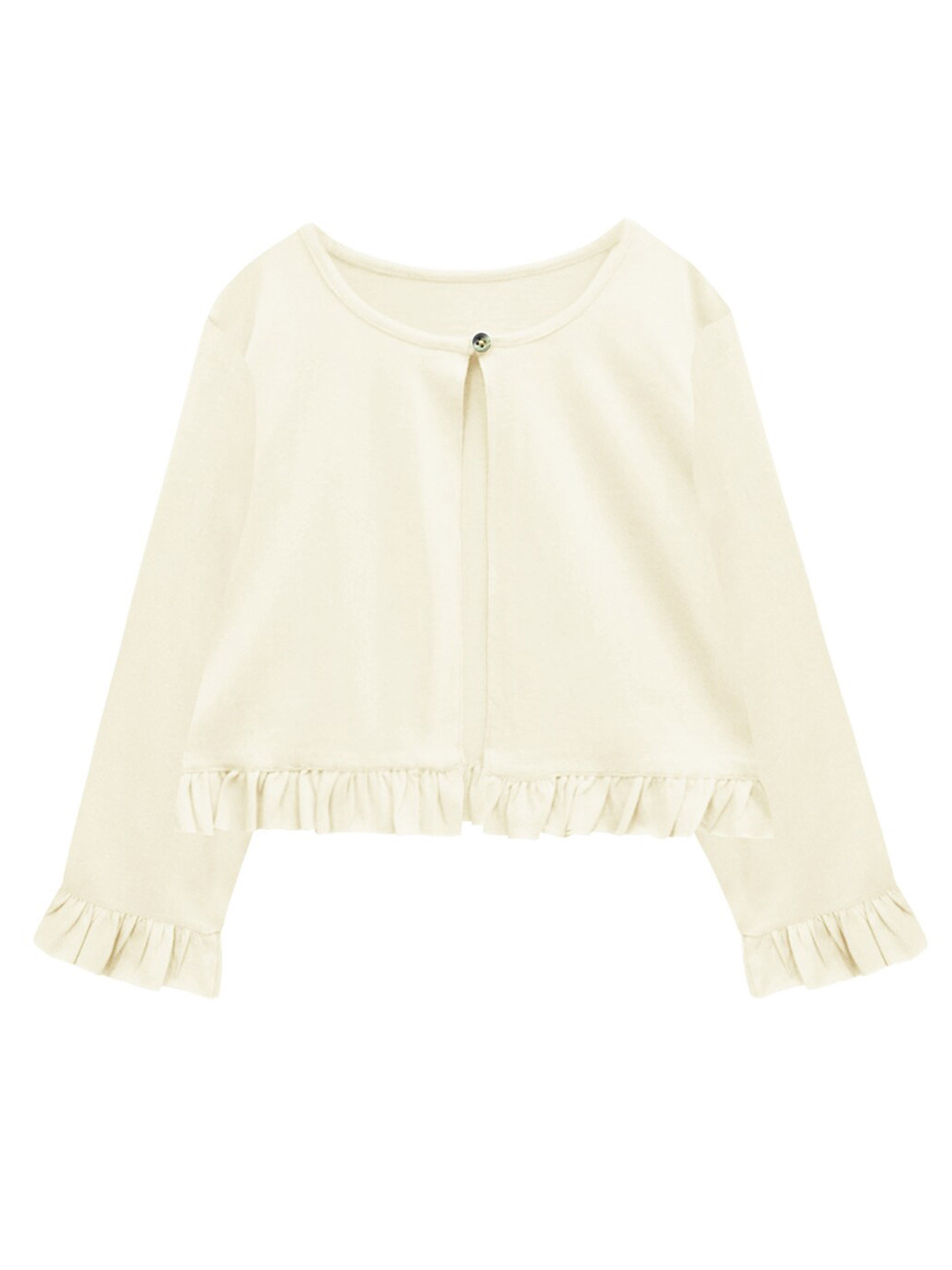 A T U N Girls Cream-Coloured Solid Crop Front-Open