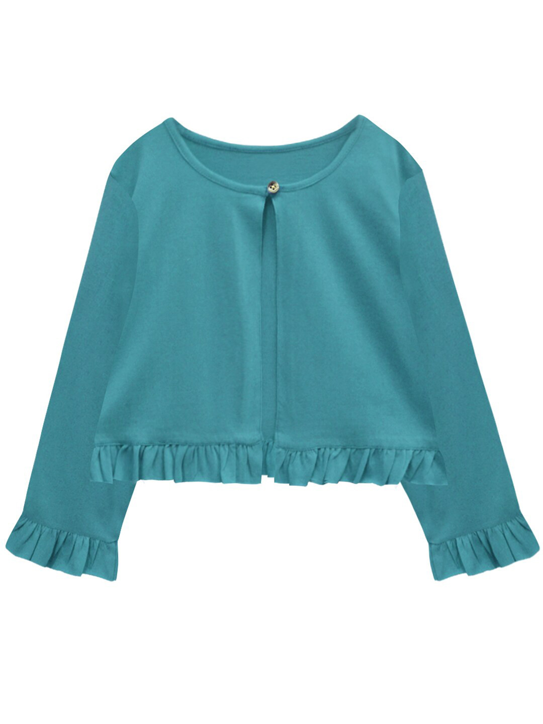 A T U N Girls Turquoise Blue Pure Cotton Cardigan