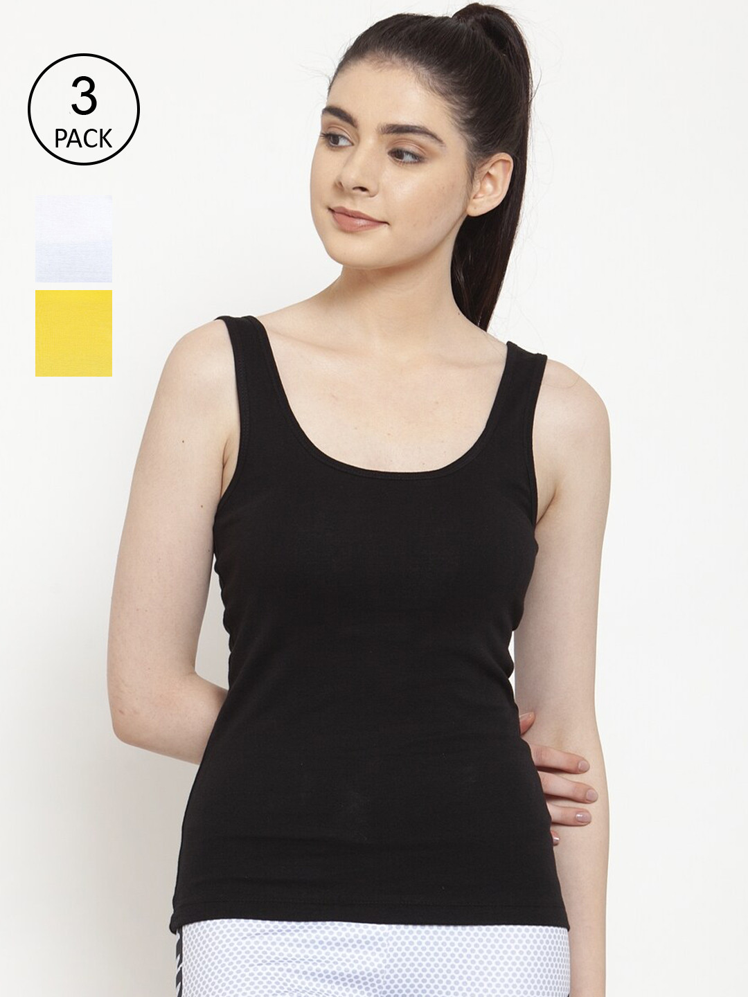 Friskers Women Pack of 3 Black & White Cotton Tank Top