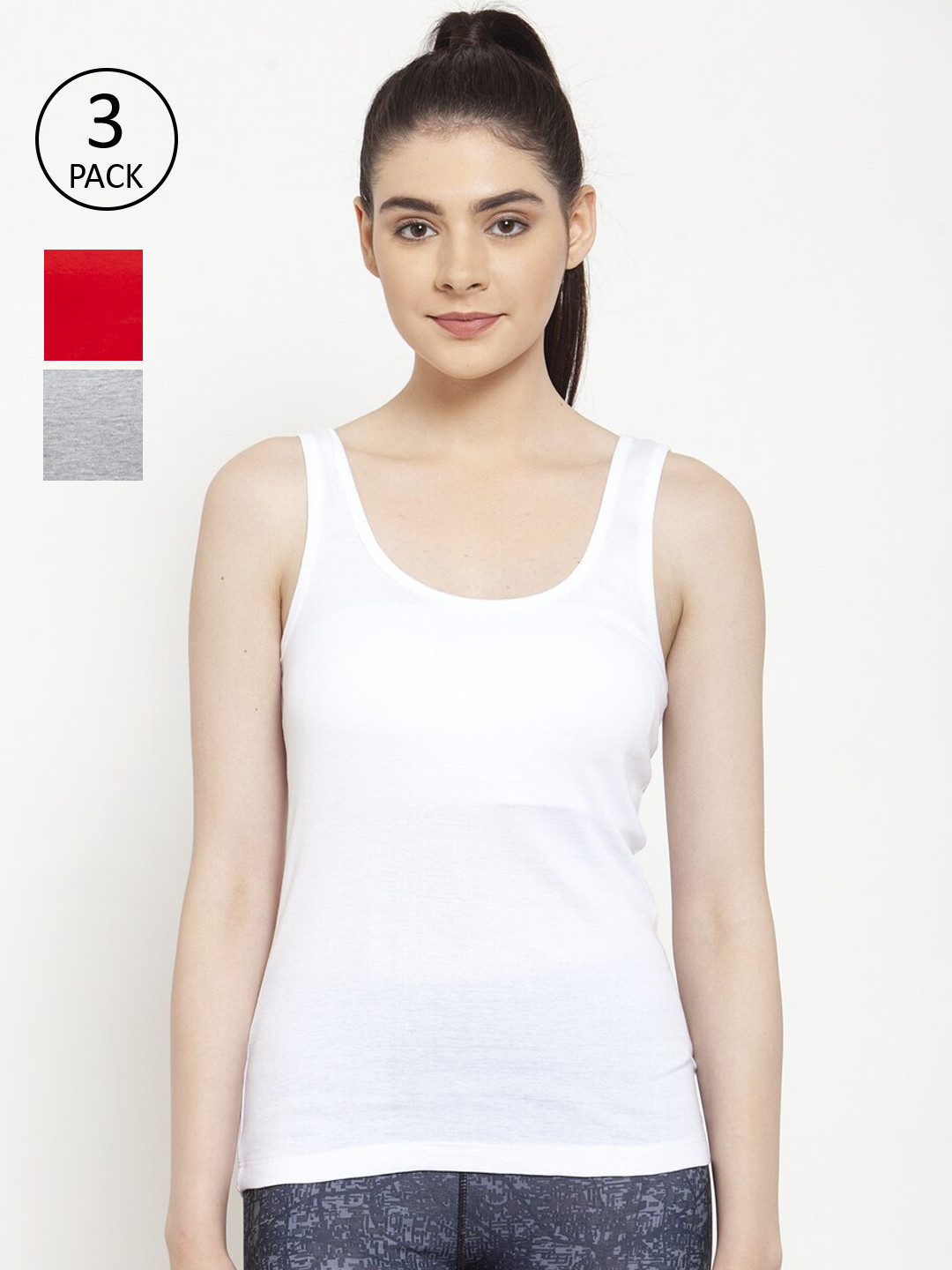 Friskers Pack of 3 White & Red Cotton Tank Top