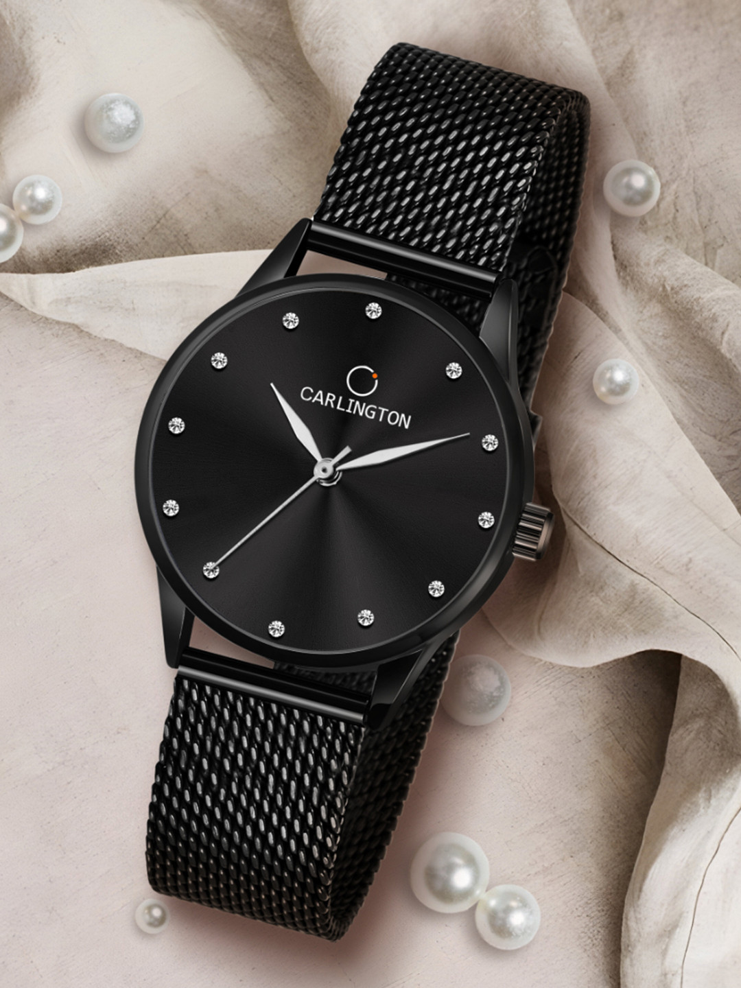 CARLINGTON Women Black Bracelet Style Straps Analogue Watch Carlington CT2009 Black