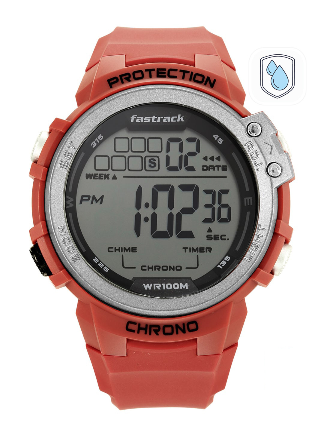 Fastrack Men Grey Dial & Red Straps Digital Watch 38068PP03