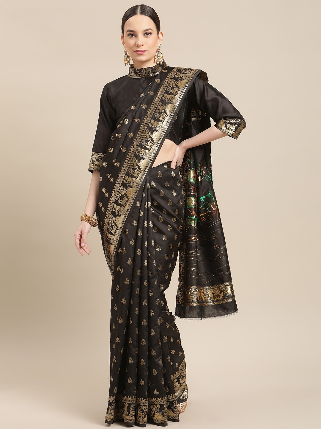 RAJGRANTH Black Silk Cotton Banarasi Saree