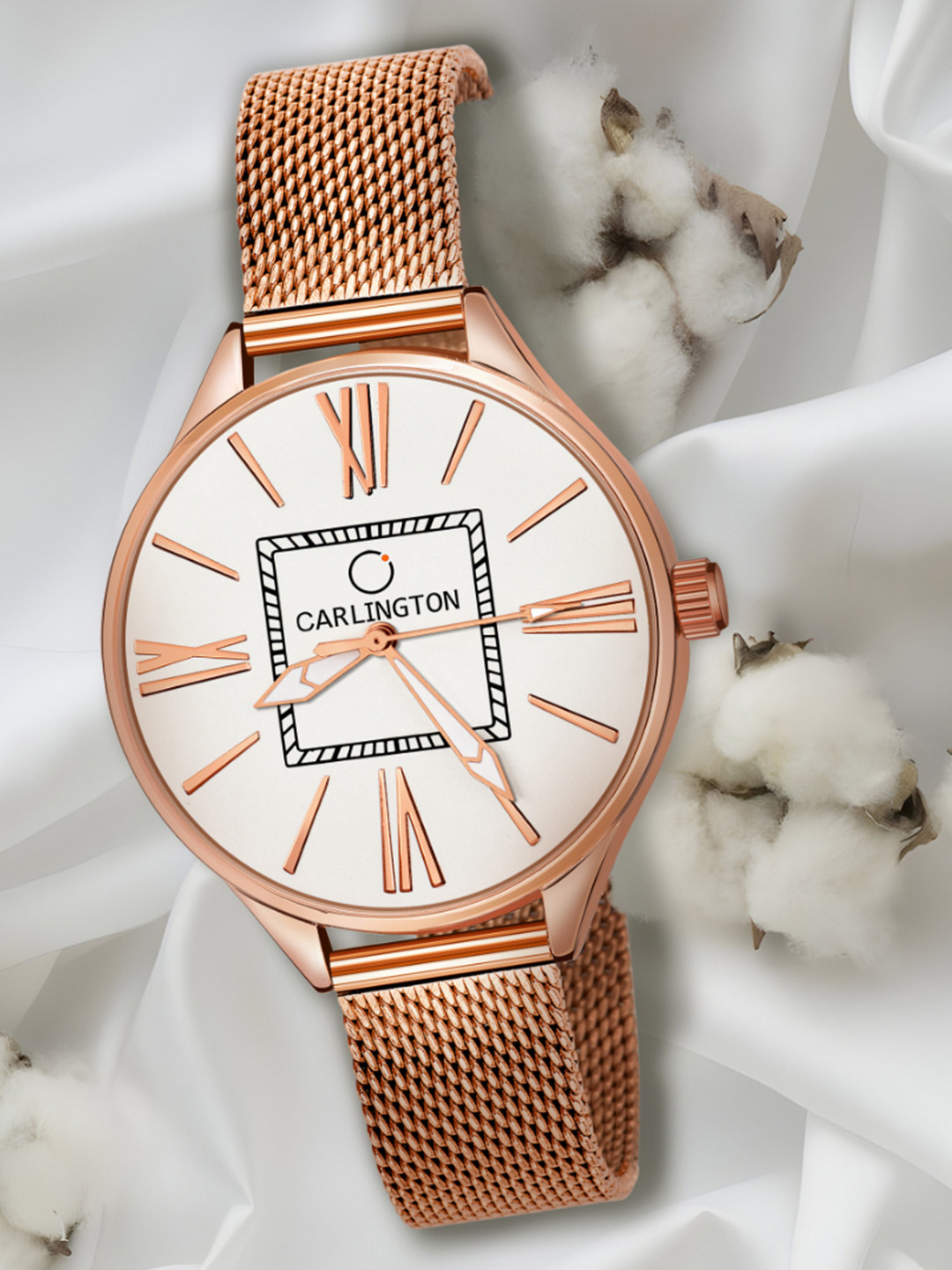 CARLINGTON Women Rose Gold Toned Stainless Steel Bracelet Style Straps Watch CT2015