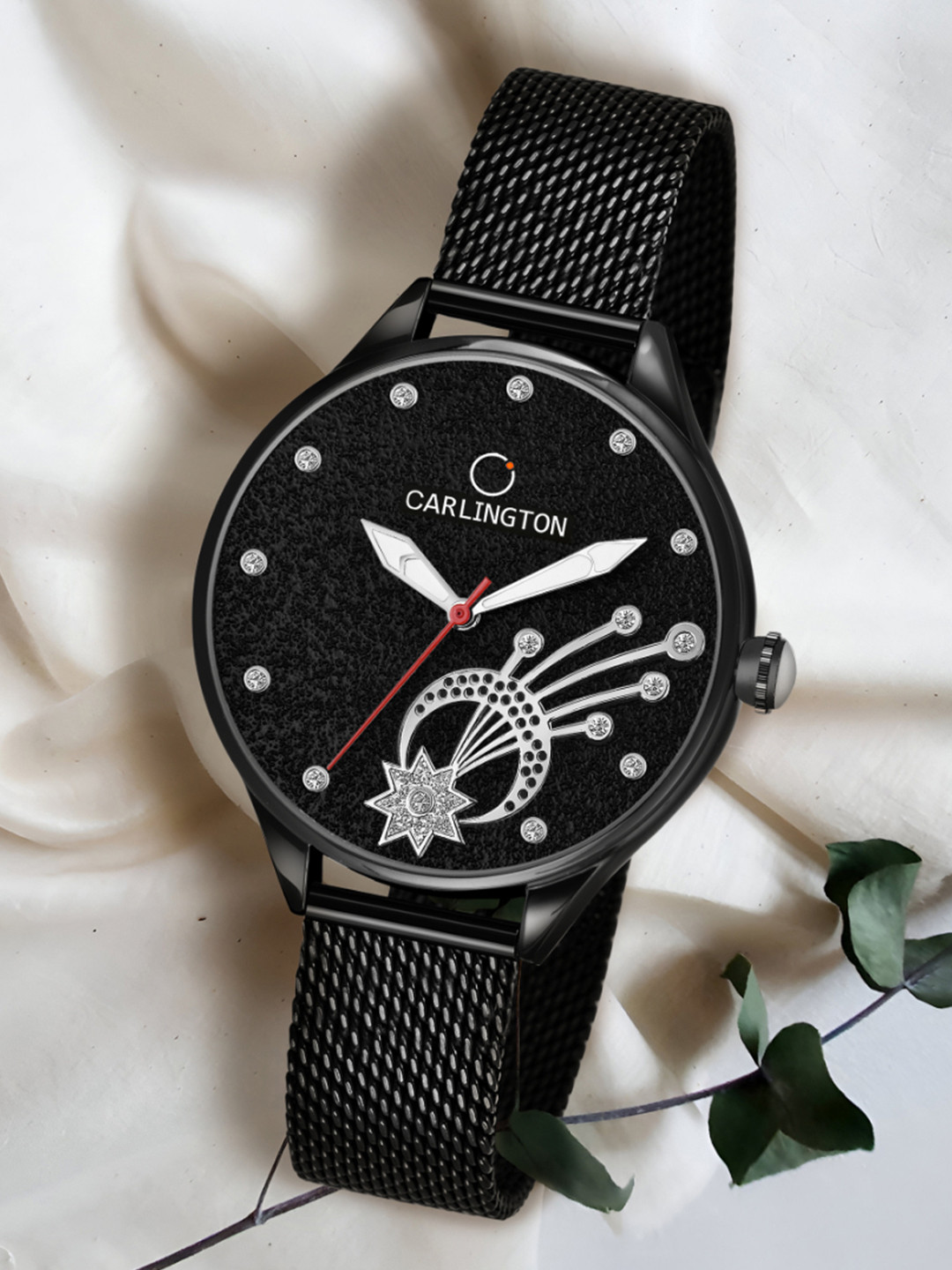 CARLINGTON Black Dial & Black Stainless Steel Bracelet Style Straps Analogue Watch CT2020