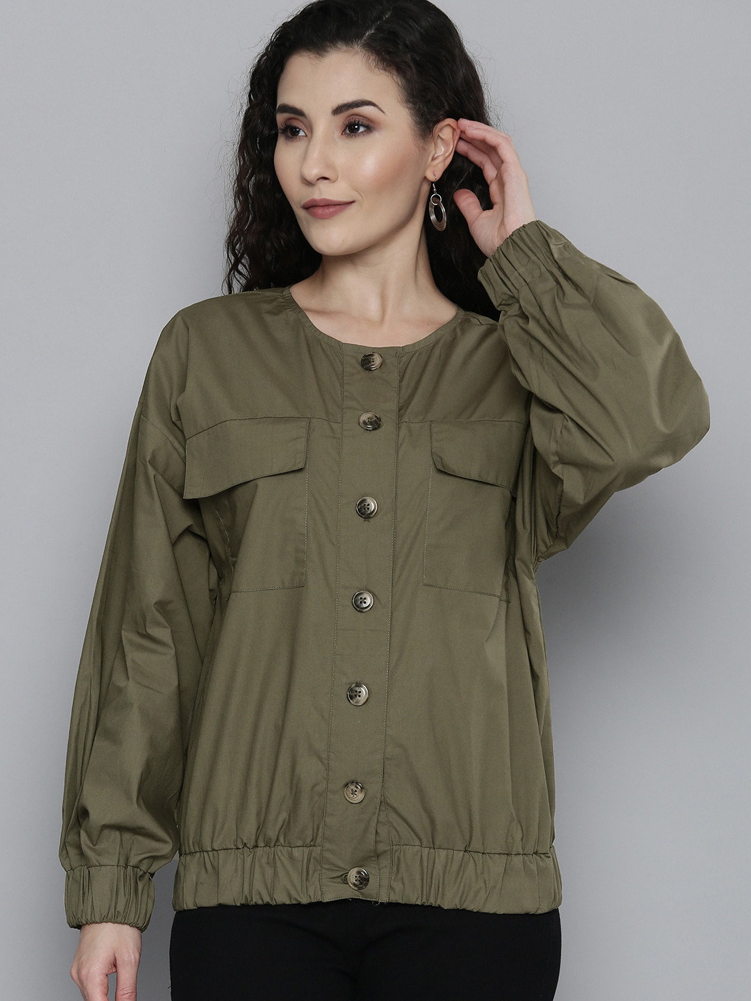 SCOUP Women Green Cotton Tailored Jacket