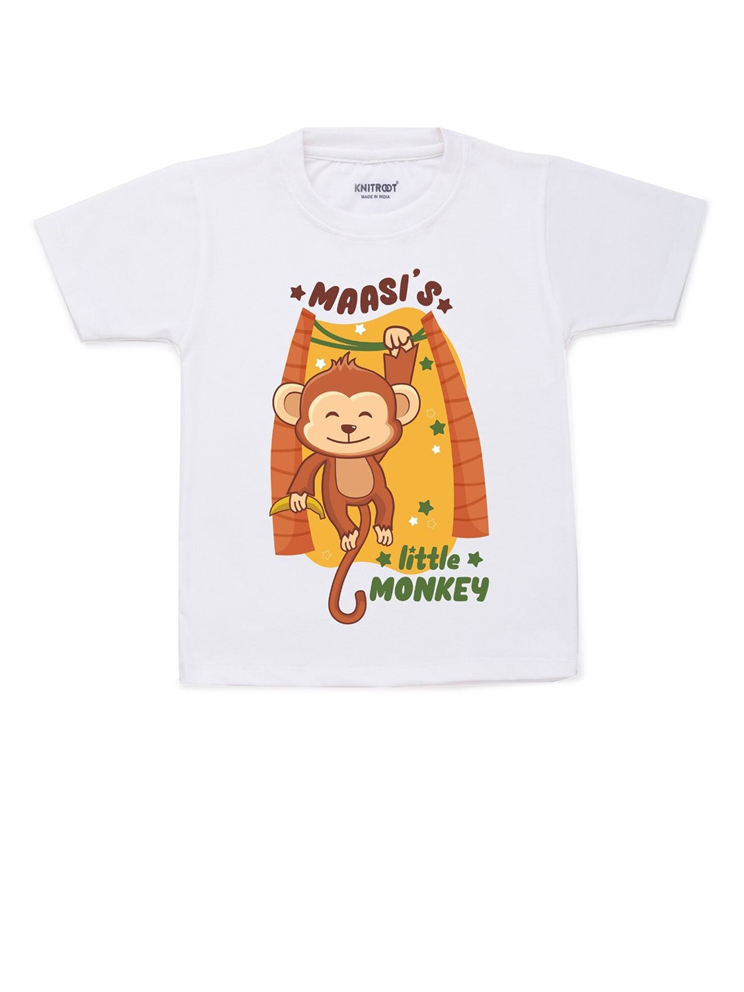 KNITROOT Unisex Kids White Little Monkey Printed T-shirt
