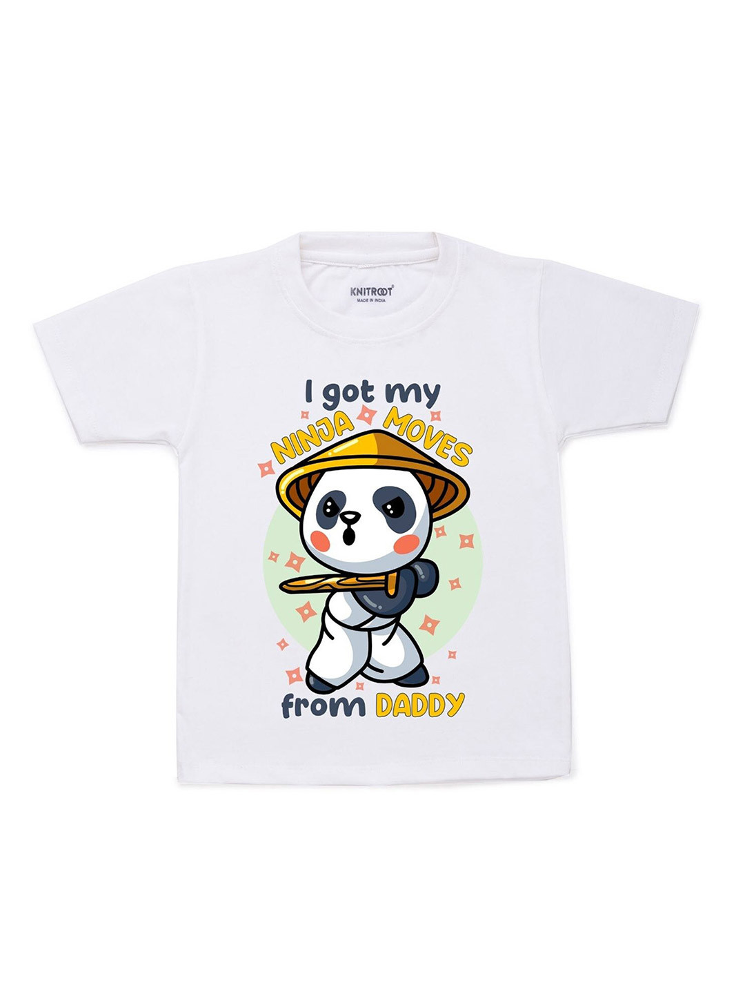 KNITROOT Unisex Kids White Moves From Daddy Printed T-shirt