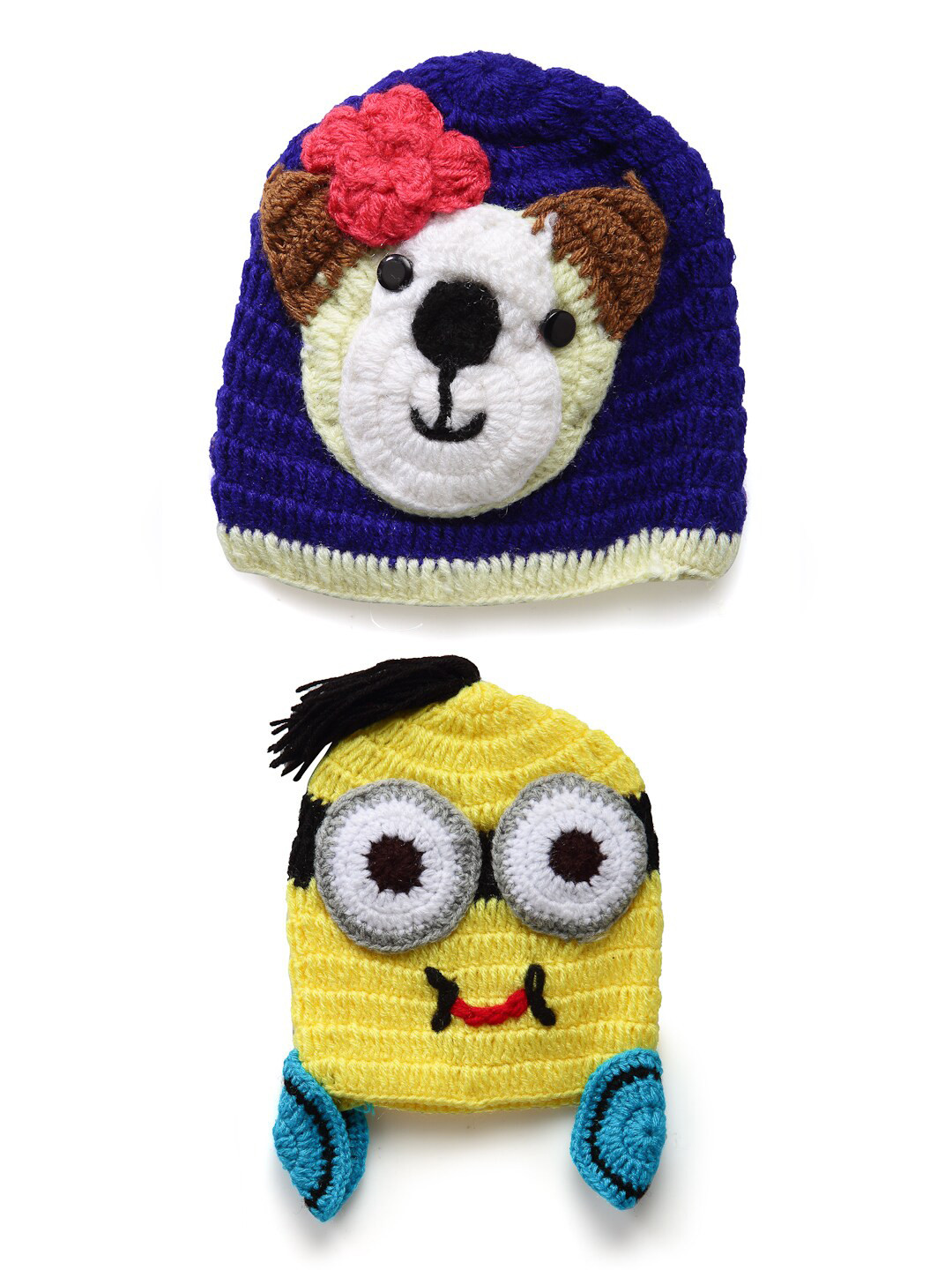 CHUTPUT Kids Set Of 2 Yellow & Blue Woolen Beanie