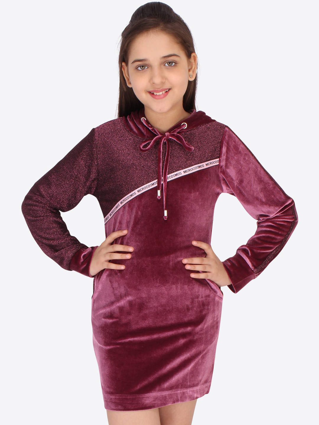 CUTECUMBER Maroon Hooded Embellished T-Shirt Dress