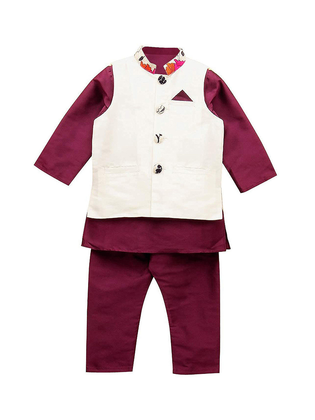 A T U N Boys Purple Regular Kurta with Pyjamas & Nehru Jacket