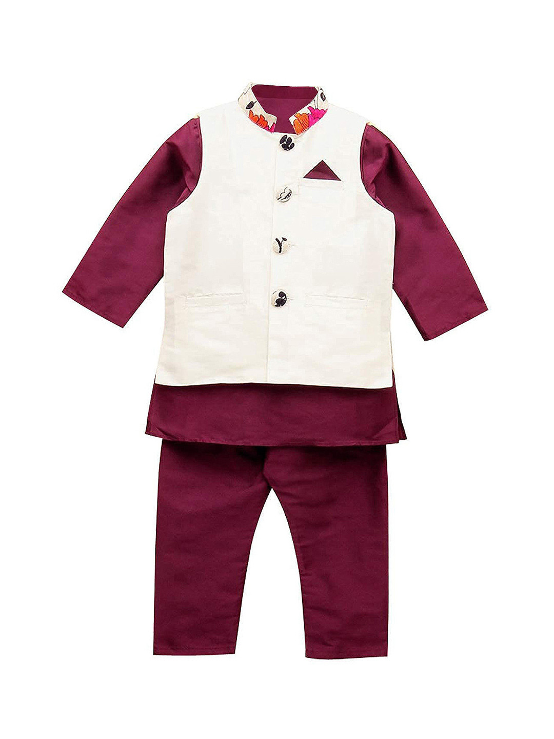 A T U N Boys Burgundy Regular Kurta with Pyjamas