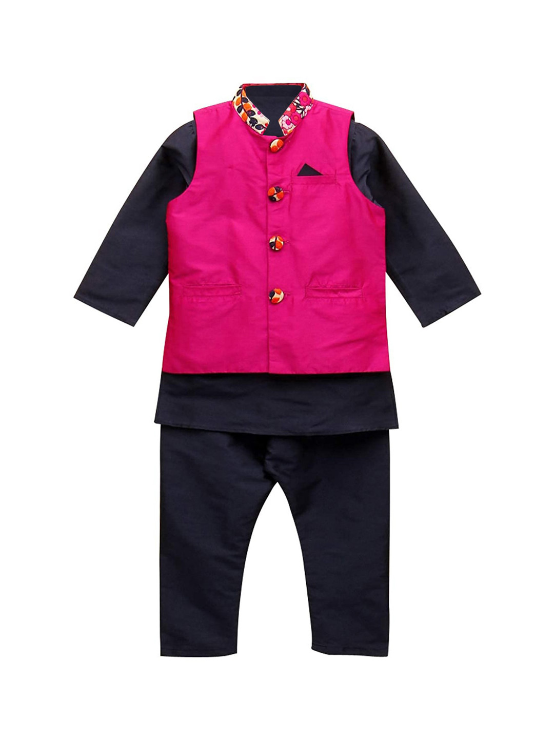 A T U N Boys Navy Blue Regular Kurta with Pyjamas
