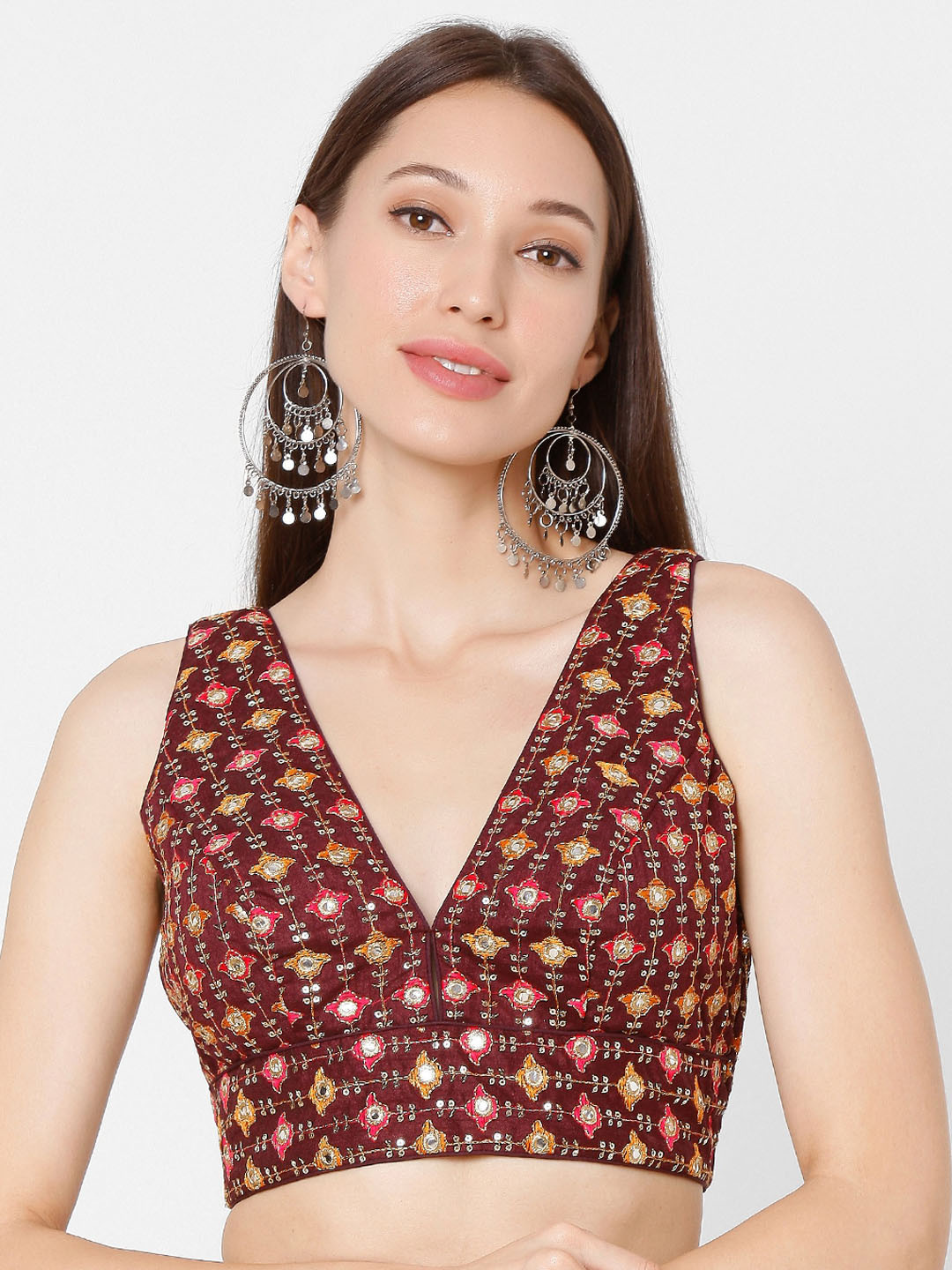 SALWAR STUDIO Brocade Embroidered Sleeveless Saree Blouse