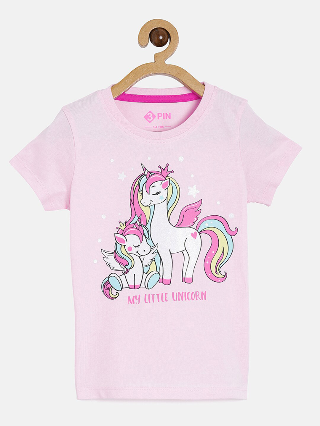 3PIN Girls Pink Little Unicorn Printed T-shirt