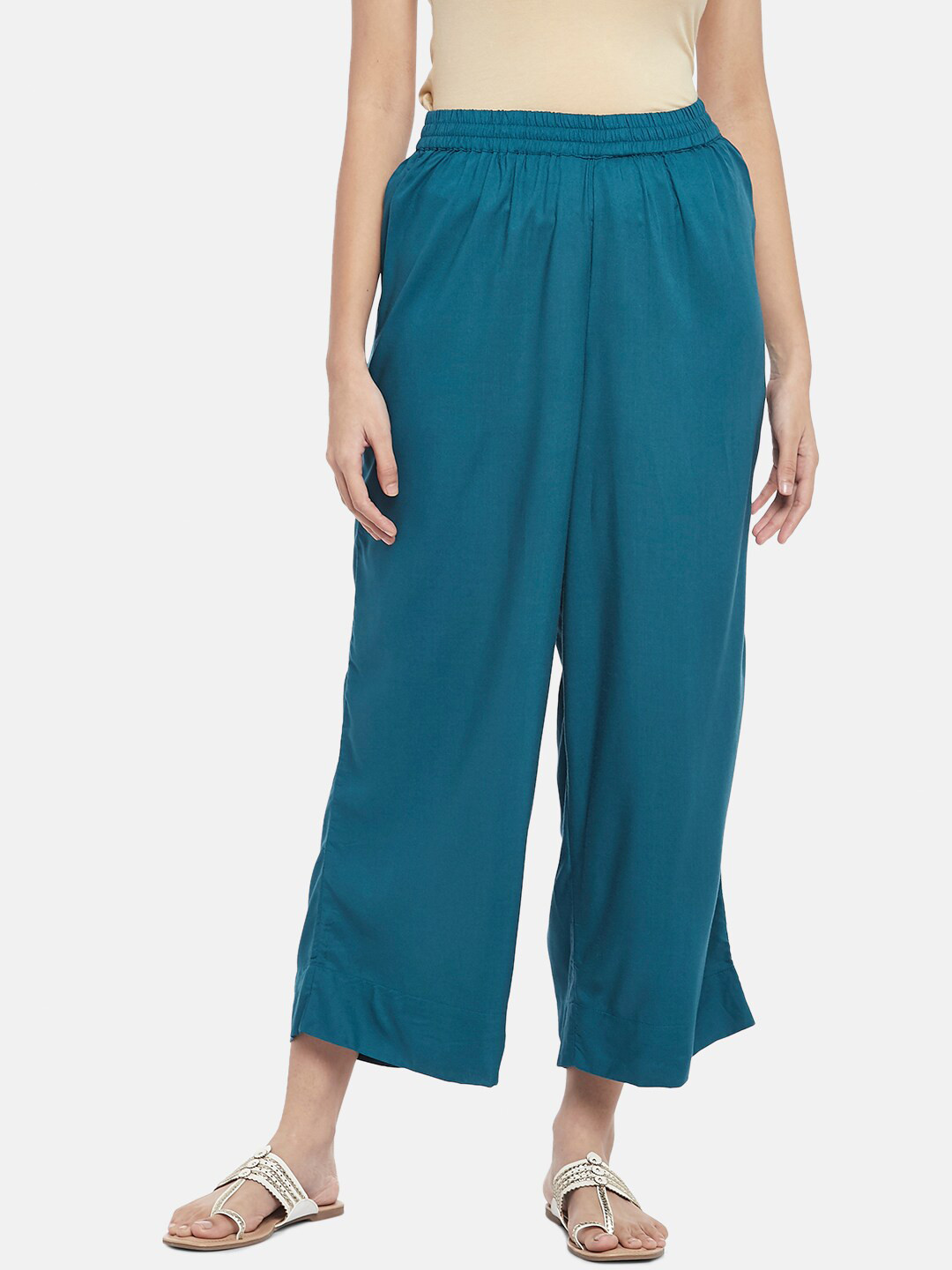 RANGMANCH BY PANTALOONS Women Teal Green Cropped Ethnic Palazzos