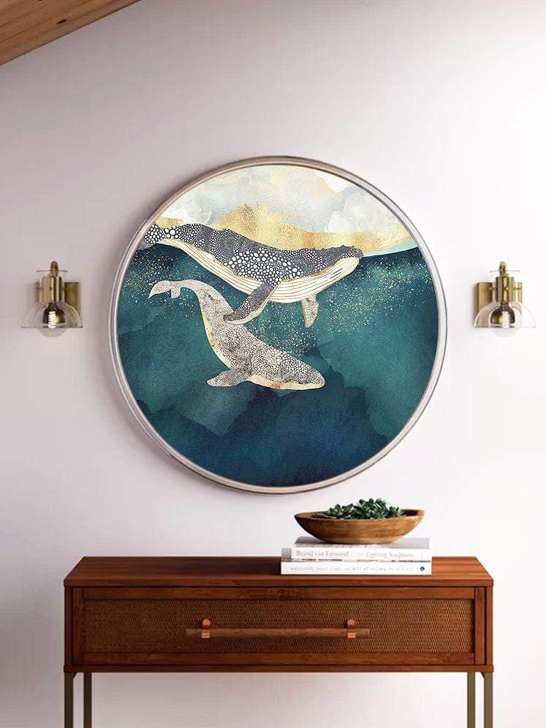 THE ARTMENT Blue Canvas Wall Living Room Round Potrait Paintings Wall Art