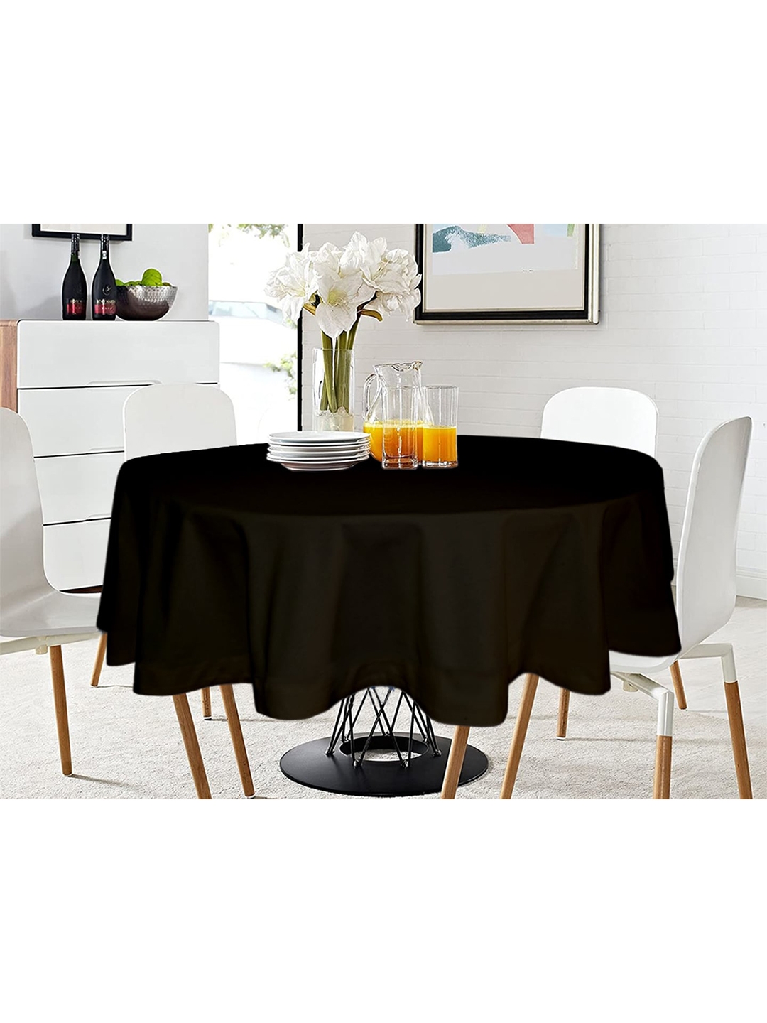 Lushomes Black Solid Cotton 4 Seater Table Cover