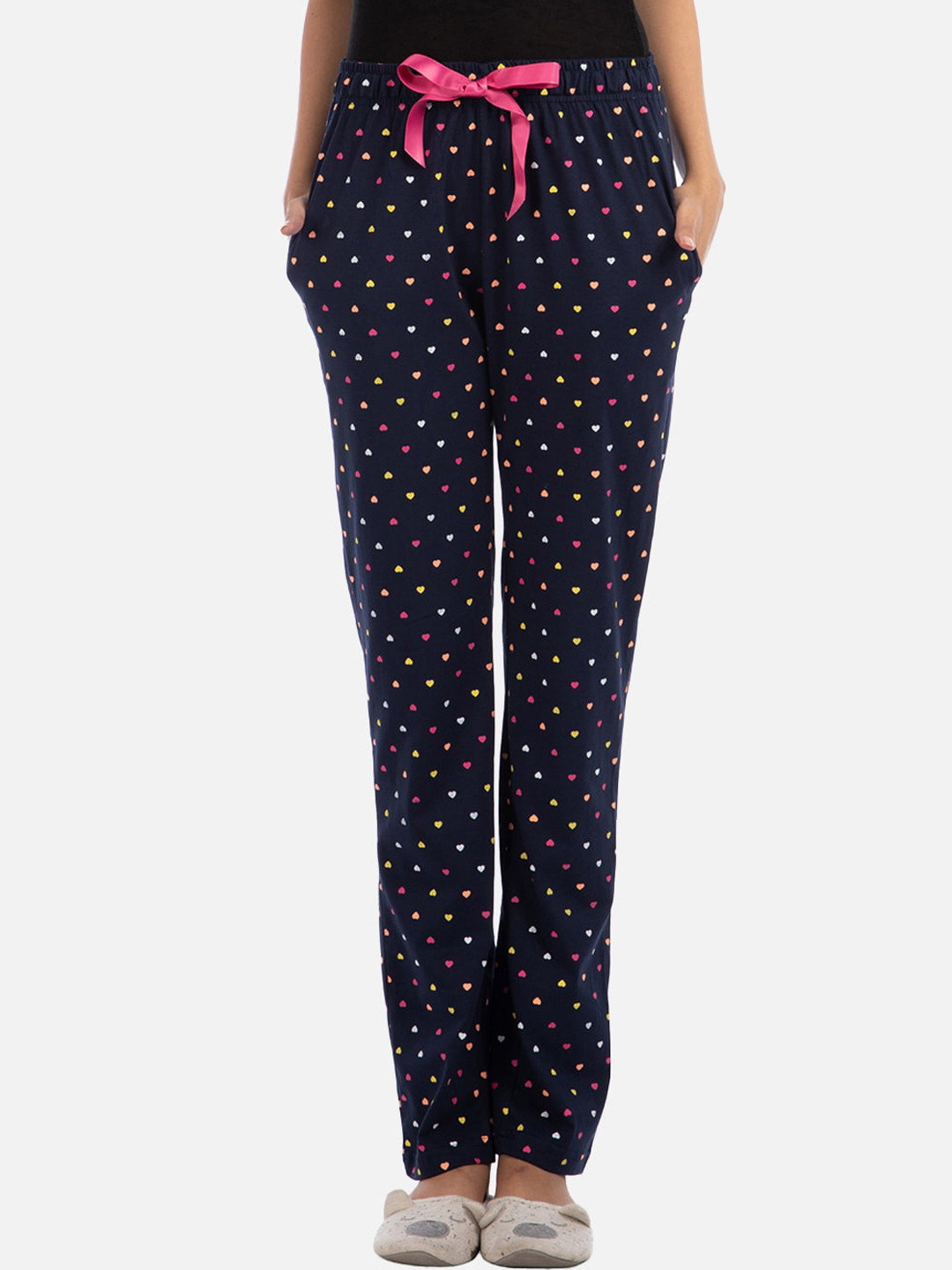 Nite Flite Women Navy Blue Printed Pure Cotton Lounge Pants